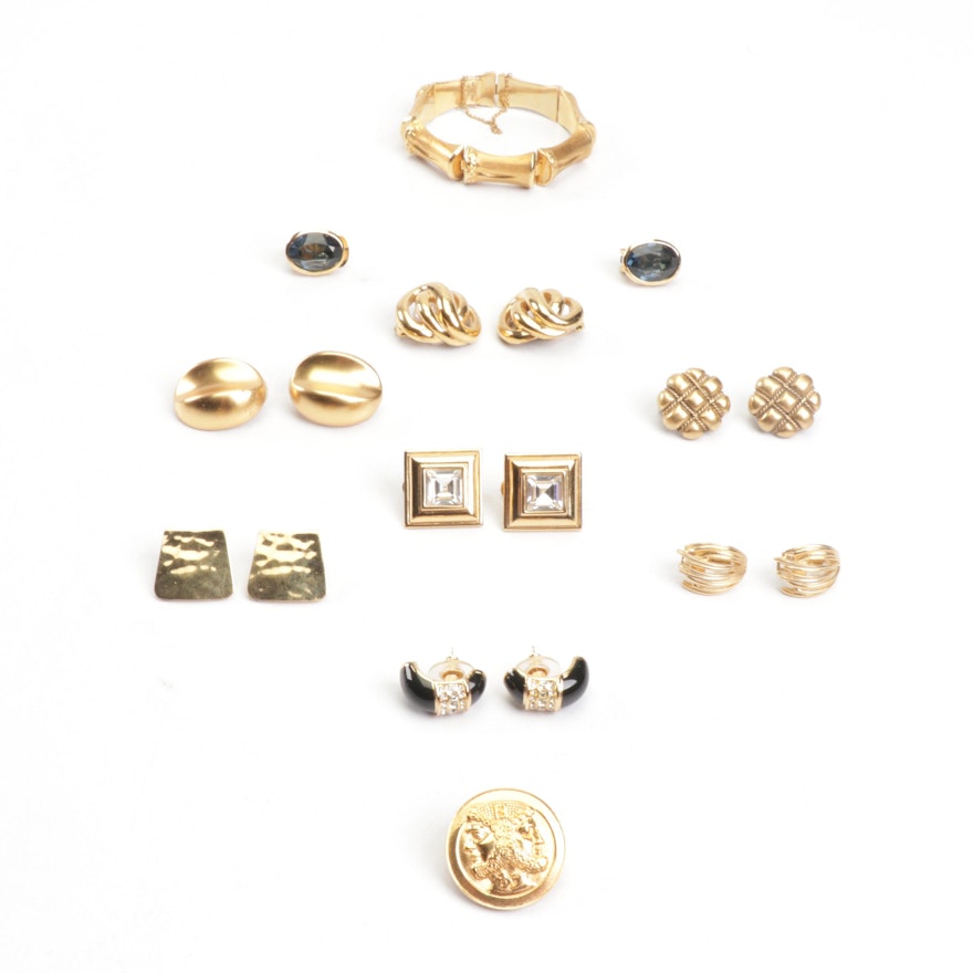 Gold Tone Jewelry Including Christian Dior and Yves Saint Laurent
