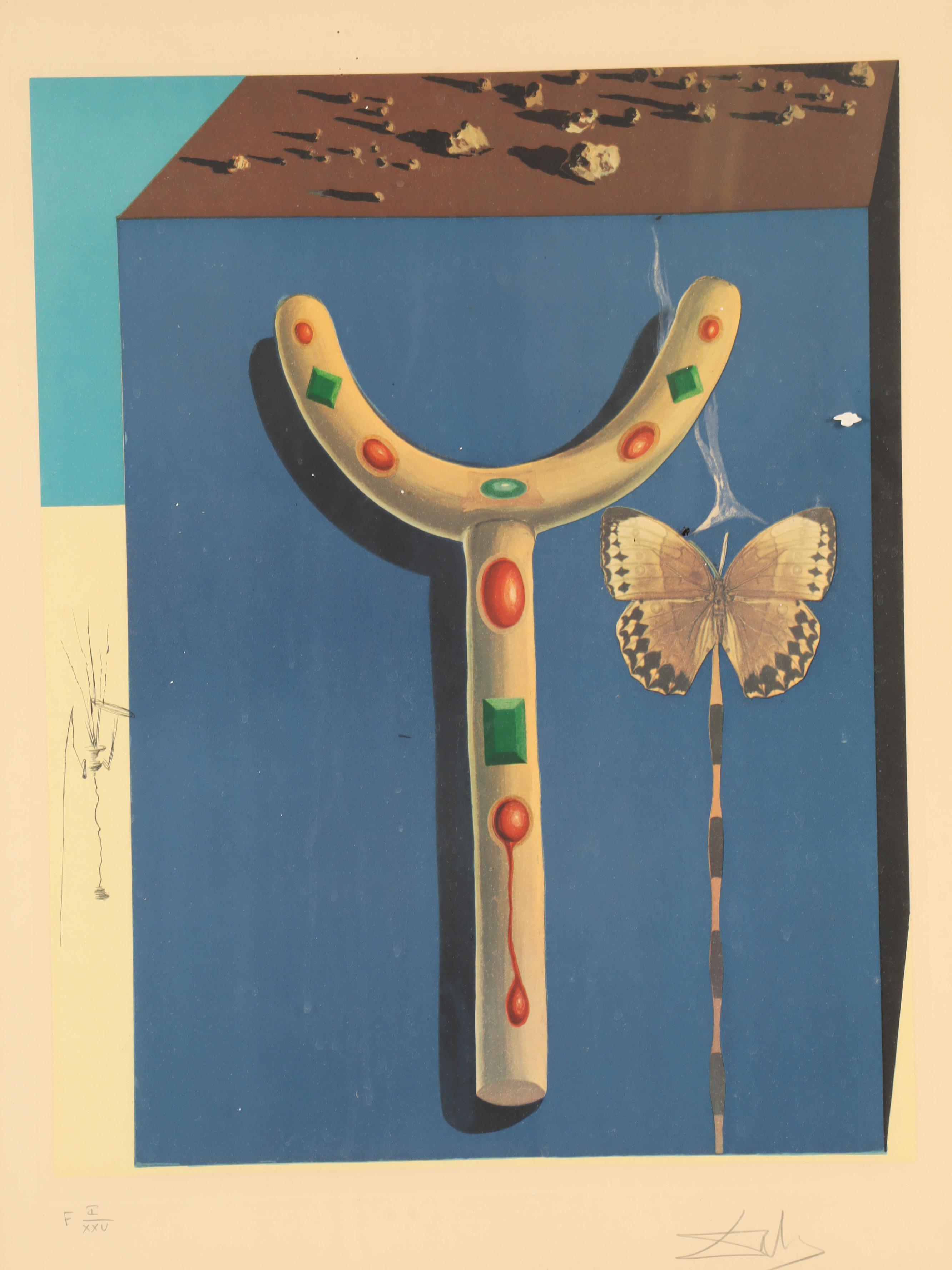 Salvador Dalí Etching with Photolithograph "Surrealist Crutches"