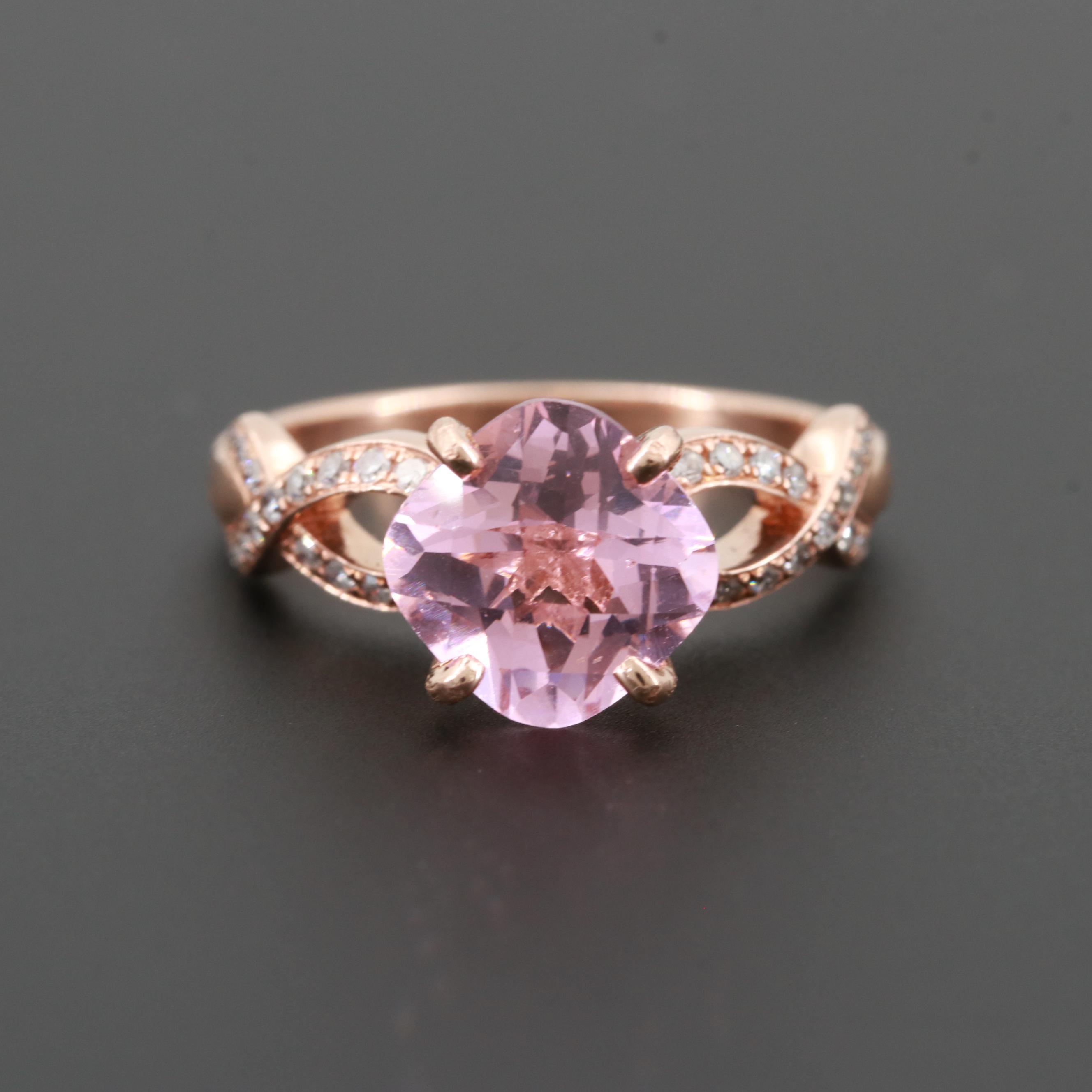 14K Rose Gold Cubic Zirconia and Diamond Ring