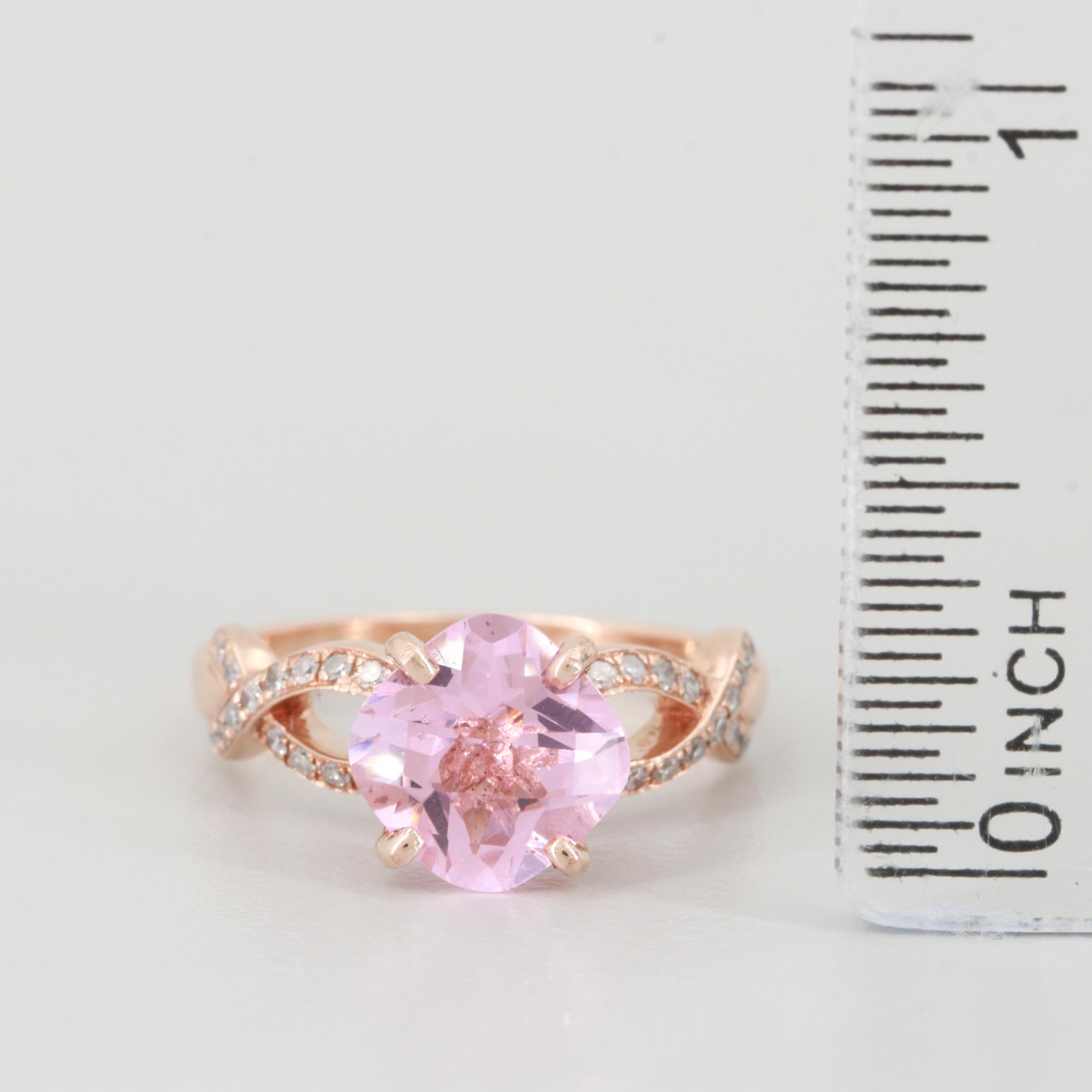 14K Rose Gold Cubic Zirconia and Diamond Ring