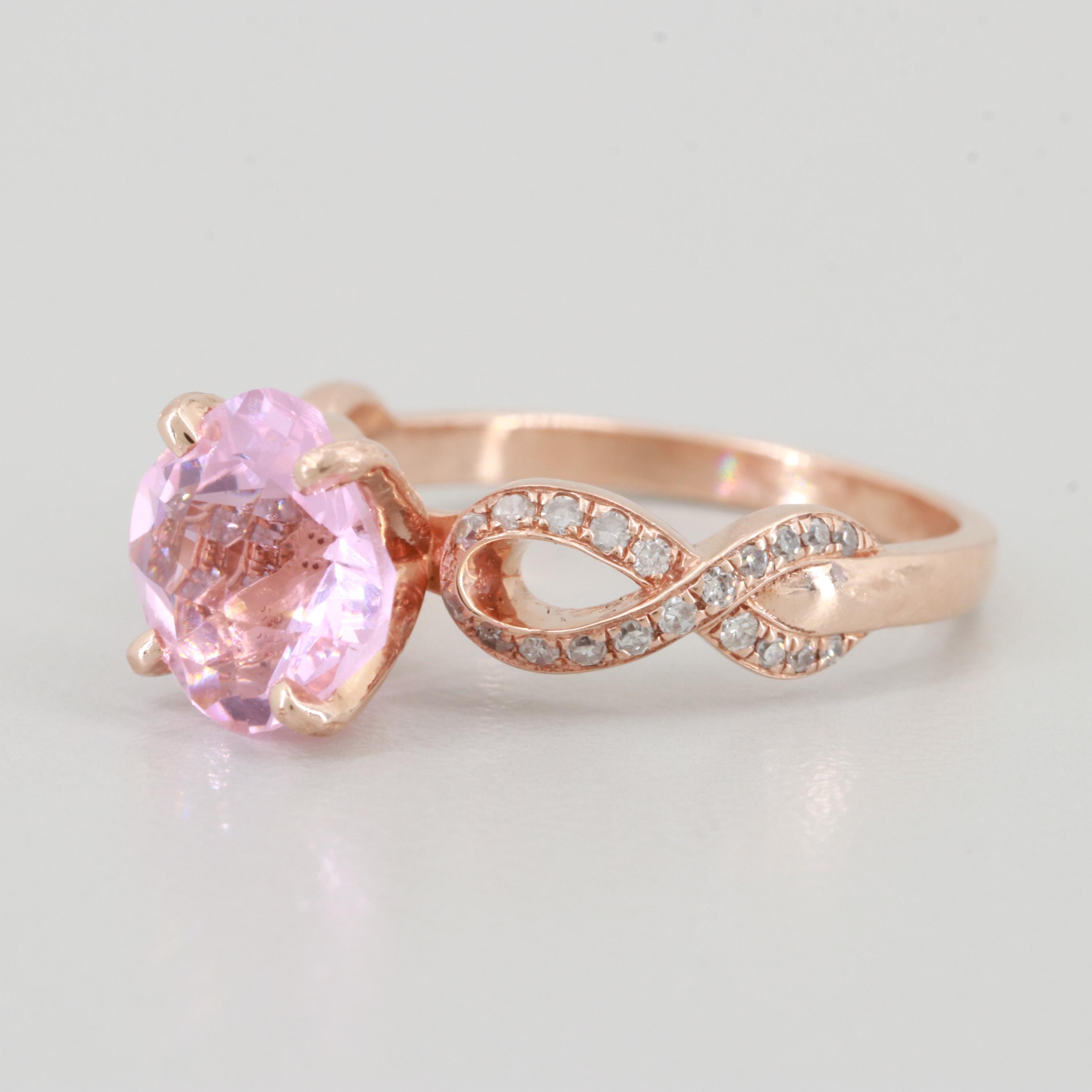 14K Rose Gold Cubic Zirconia and Diamond Ring