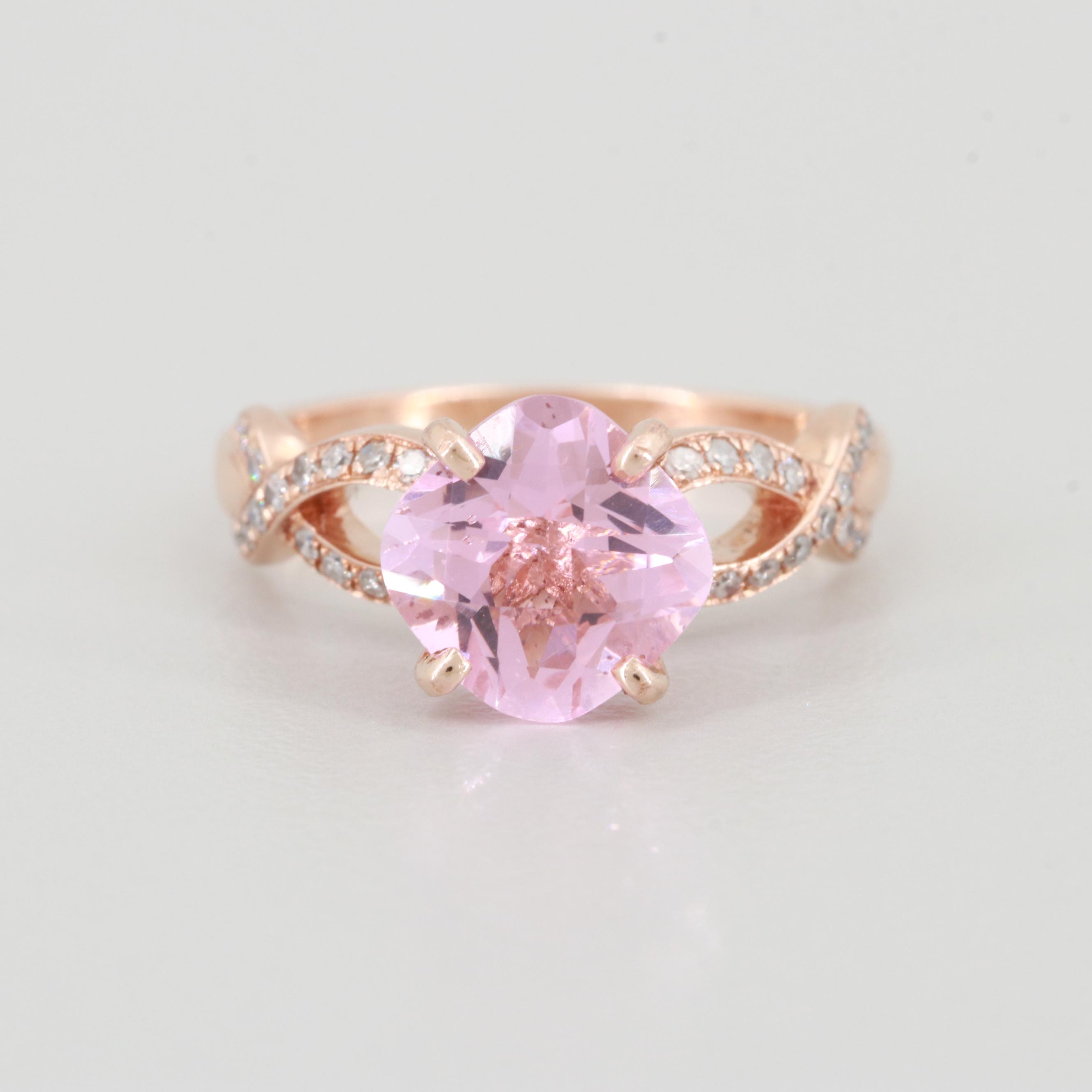 14K Rose Gold Cubic Zirconia and Diamond Ring