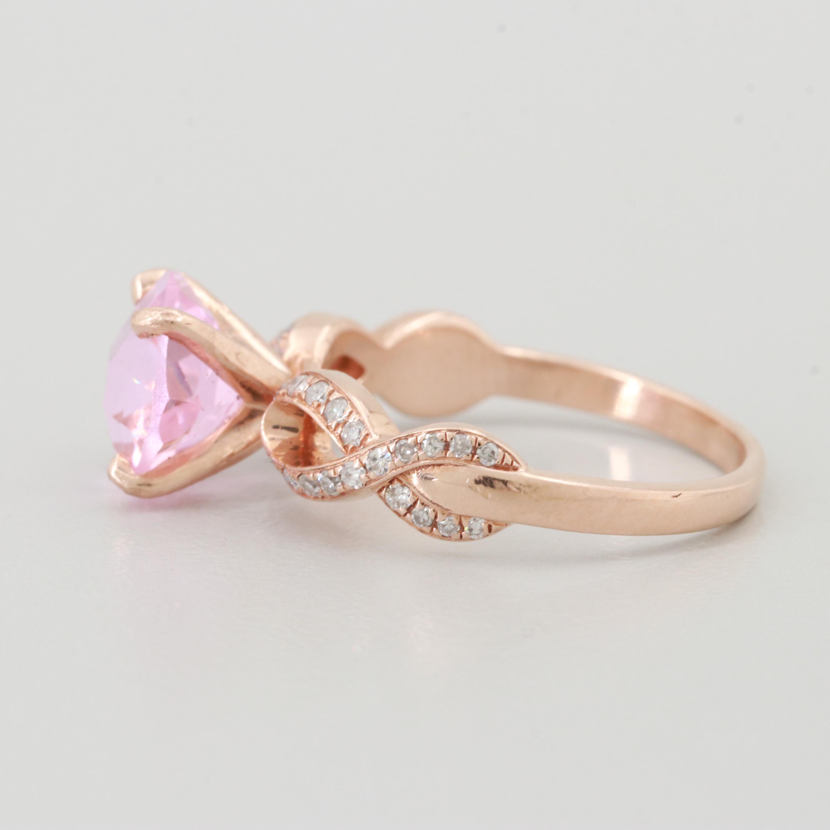14K Rose Gold Cubic Zirconia and Diamond Ring