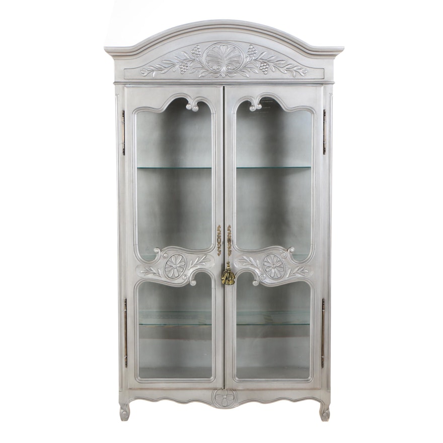 Contemporary Louis XV Style Silver-Painted Display Cabinet