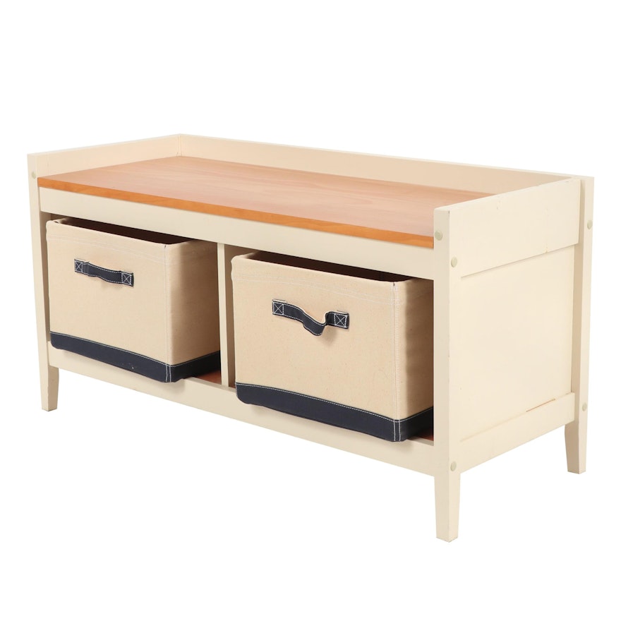 Contemporary Storage Bench with Cushion and Personalized Storage Baskets