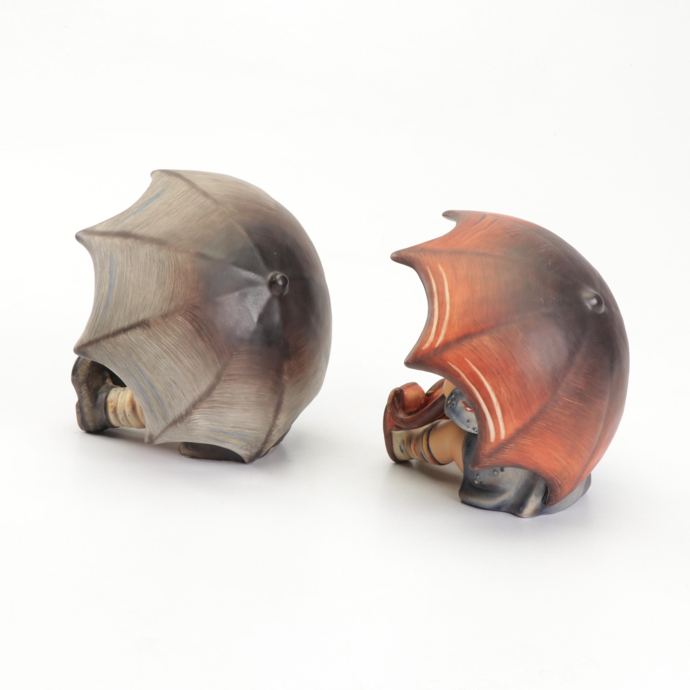 Hummel Goebel "Umbrella Boy" and "Umbrella Girl" Porcelain Figurines, 1970s