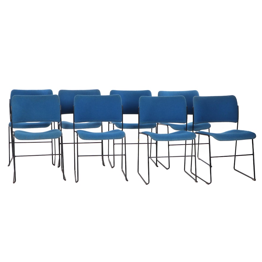 Set of Eight David Rowland Modern Upholstered Steel Chairs by GF Furniture