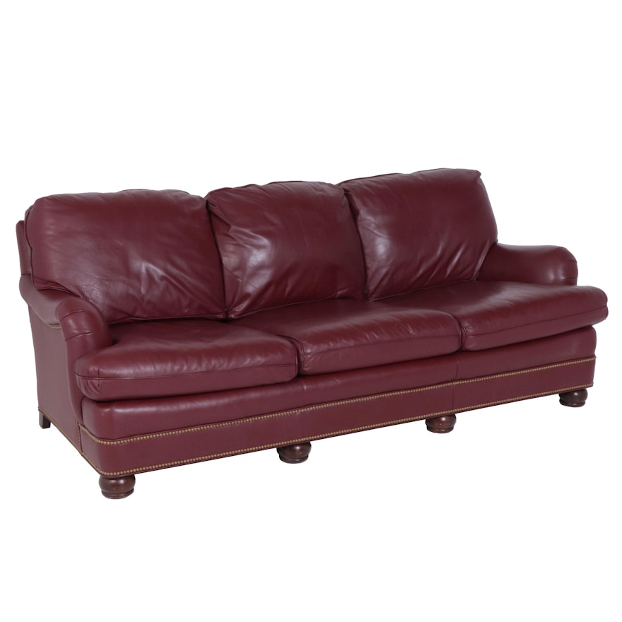 Hancock & Moore Red Leather and Wood Sofa, Late 20th Century
