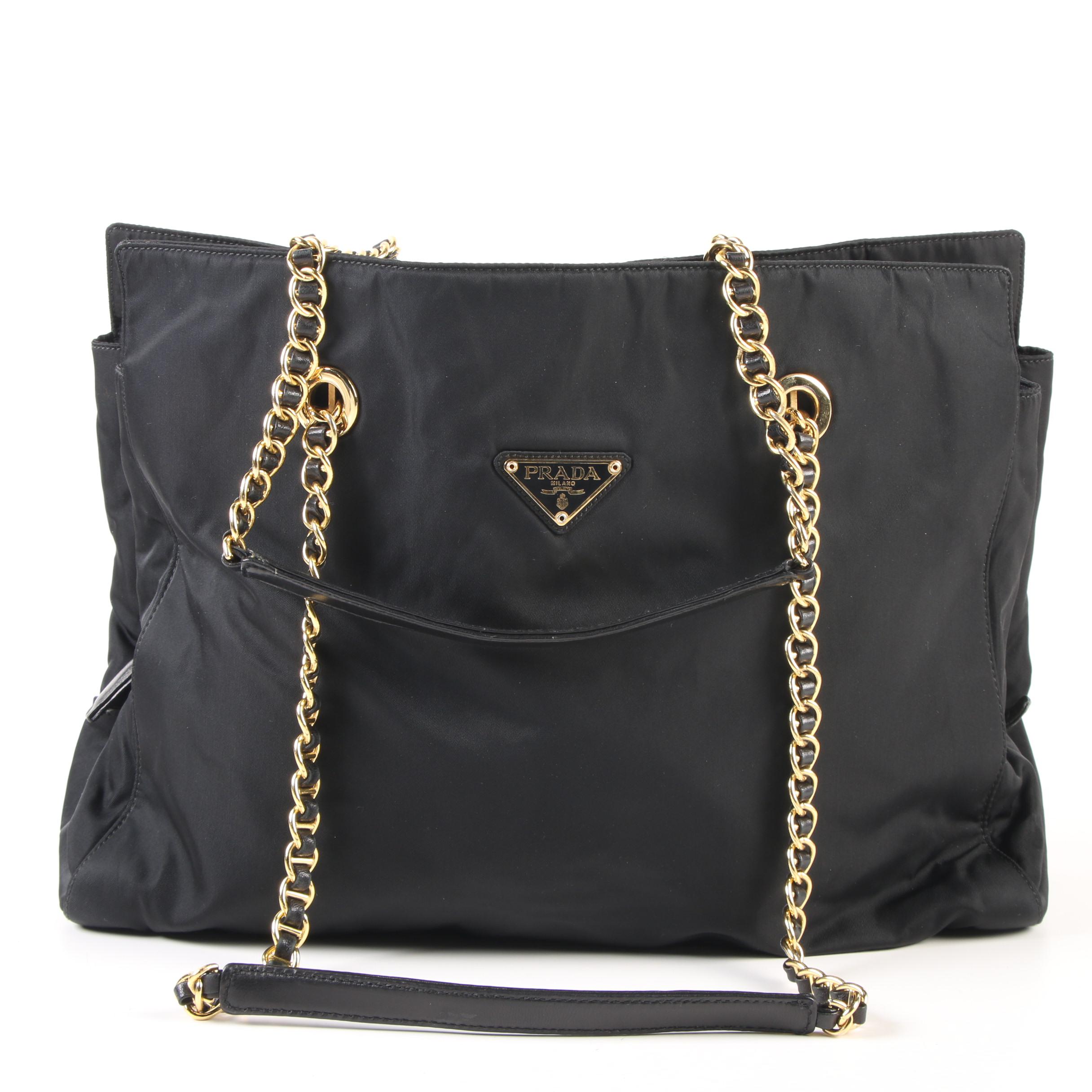 Prada Black Nylon Tote with Tessuto Catena Straps