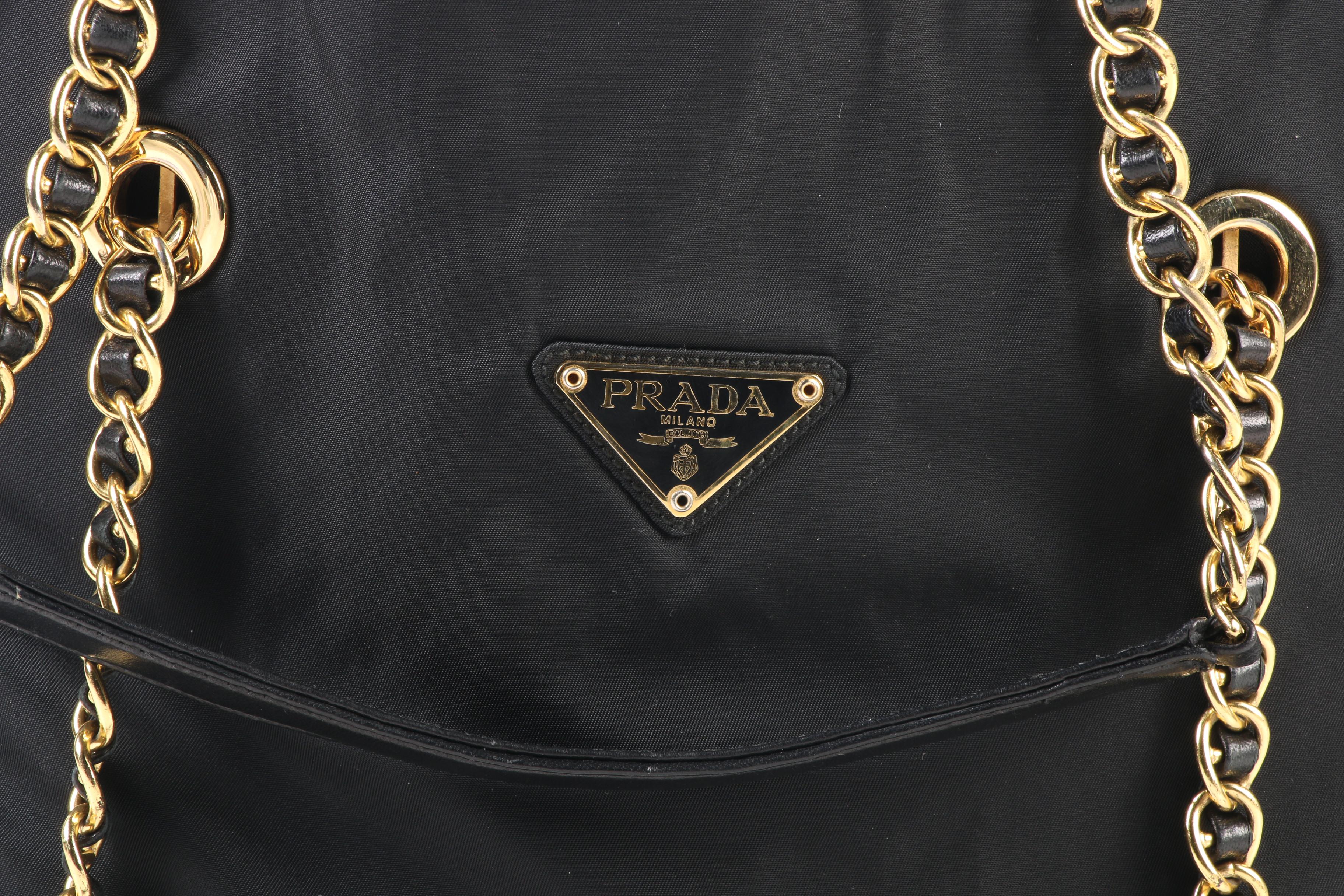 Prada Black Nylon Tote with Tessuto Catena Straps