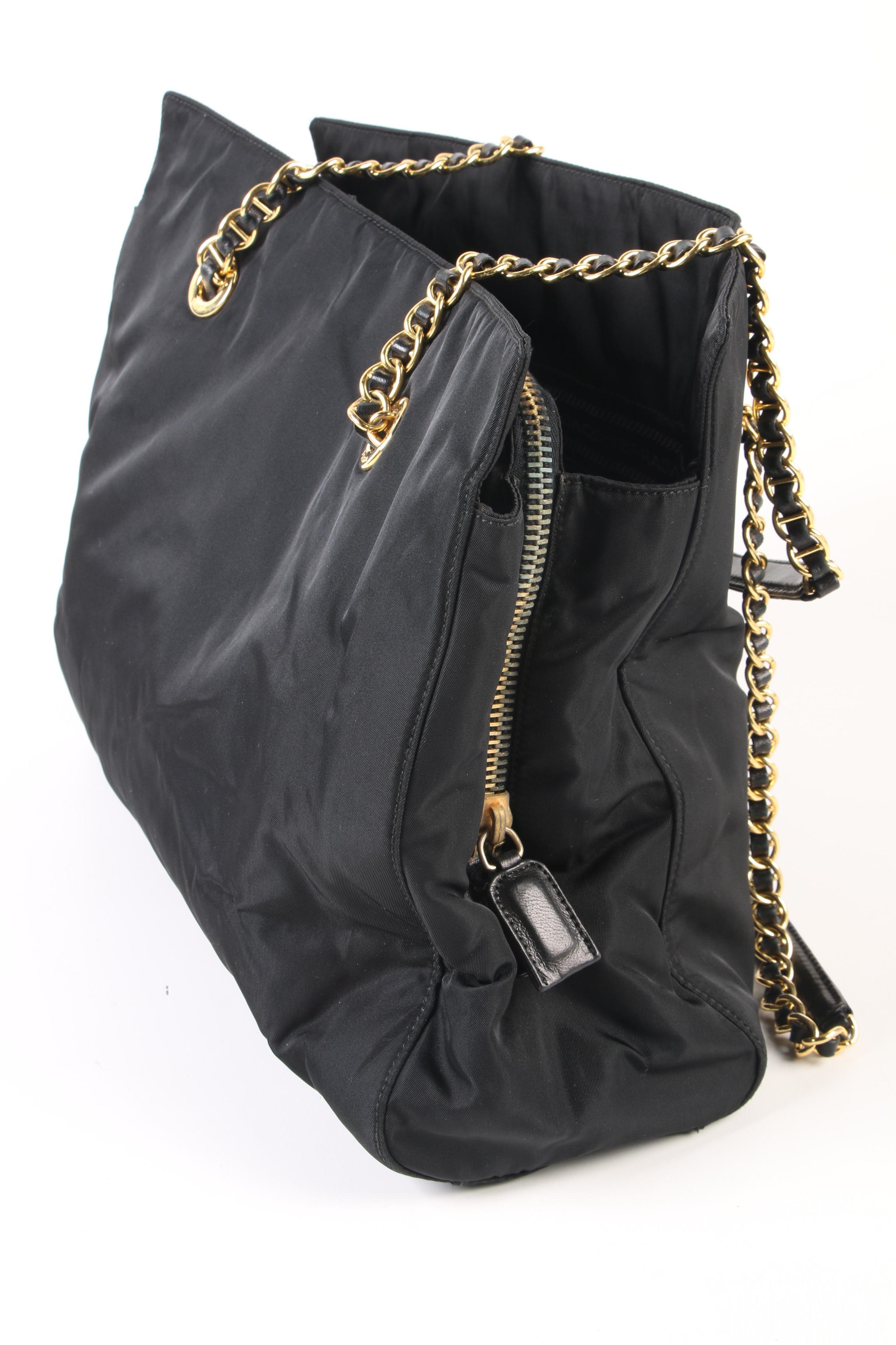 Prada Black Nylon Tote with Tessuto Catena Straps