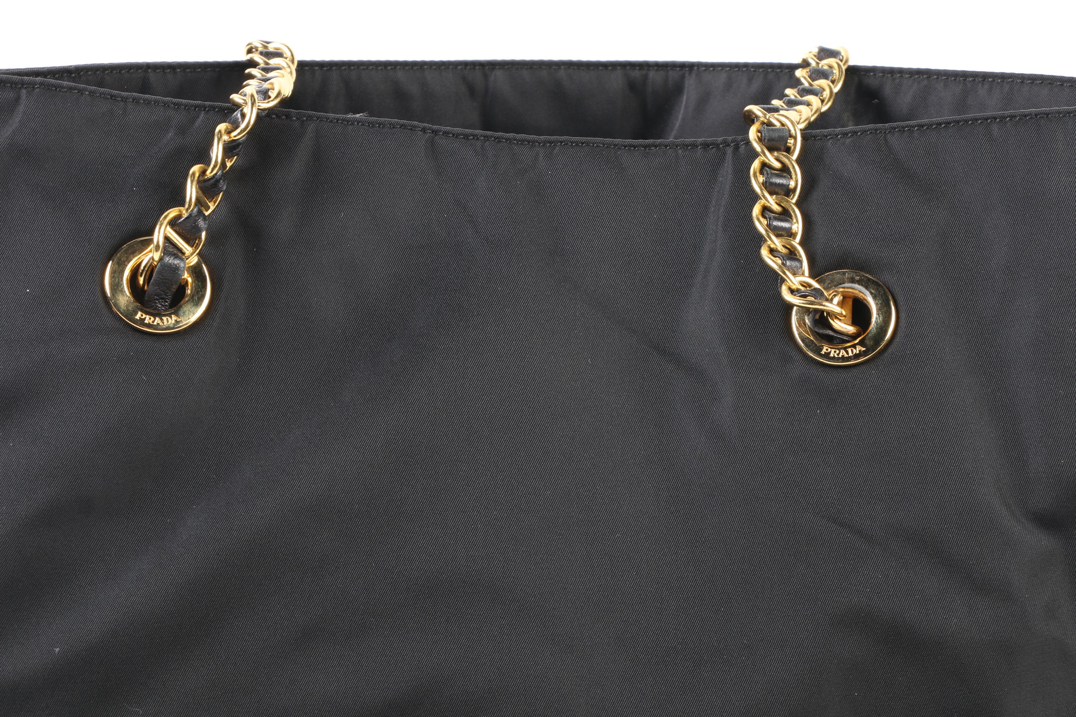 Prada Black Nylon Tote with Tessuto Catena Straps
