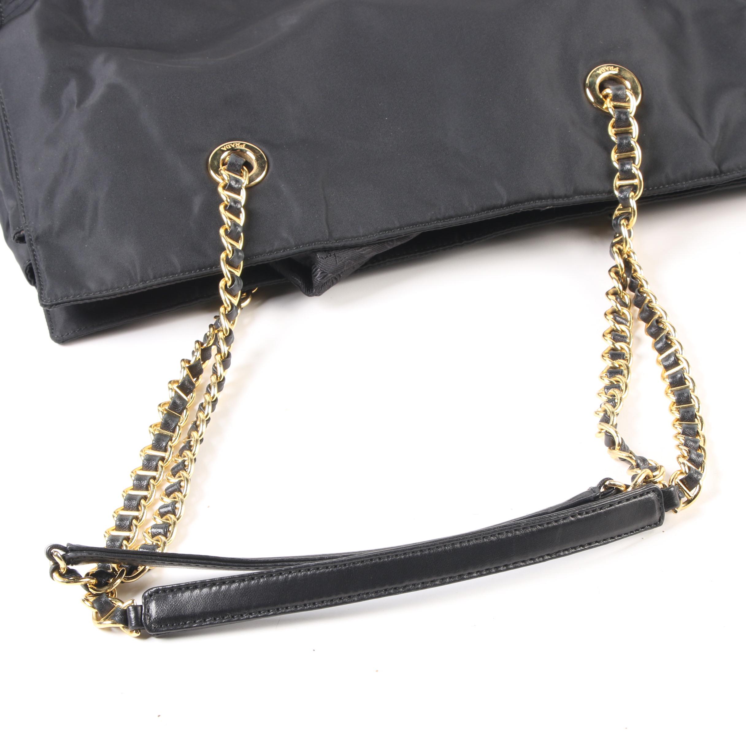 Prada Black Nylon Tote with Tessuto Catena Straps
