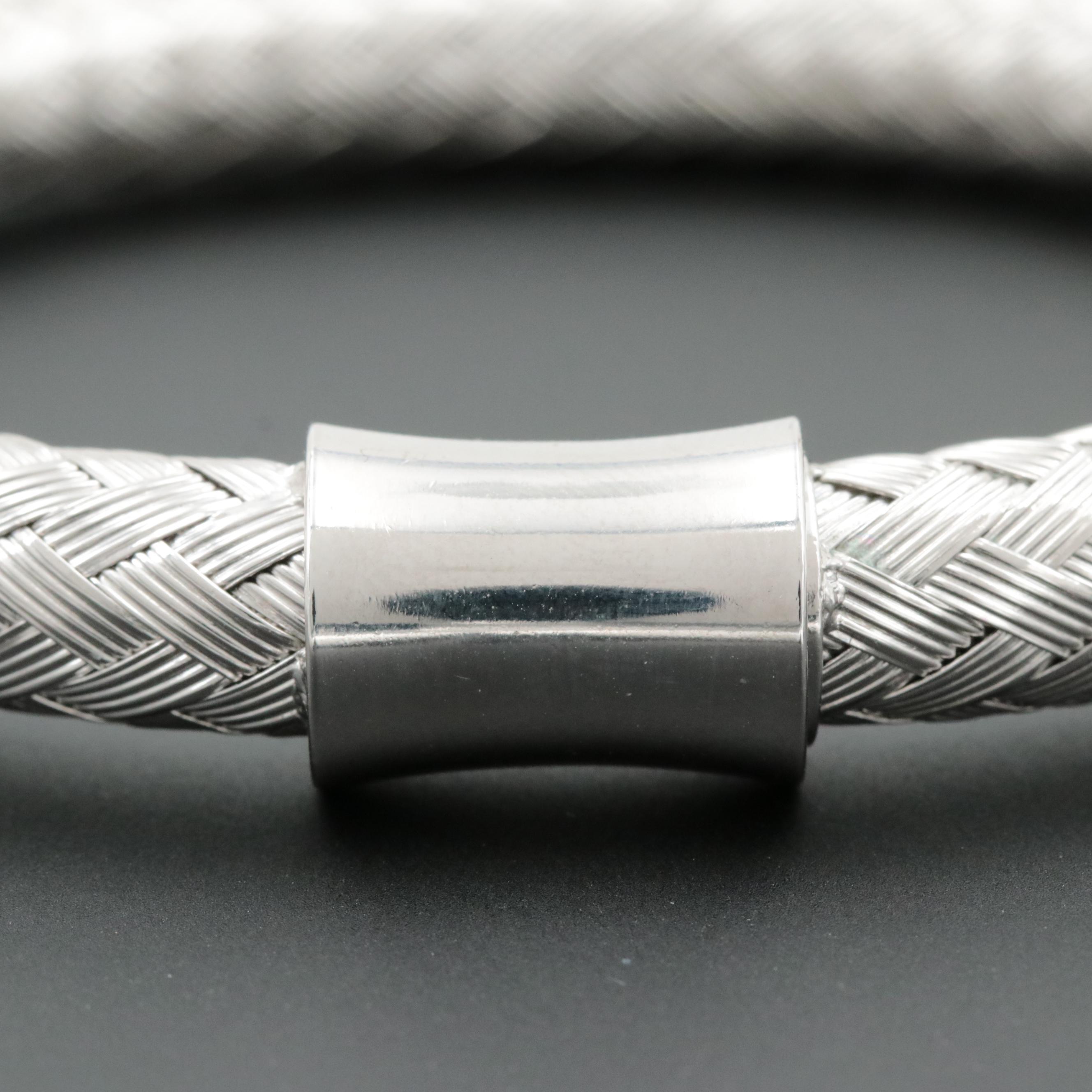 Silver Tone Woven Flexible Bangle Bracelet