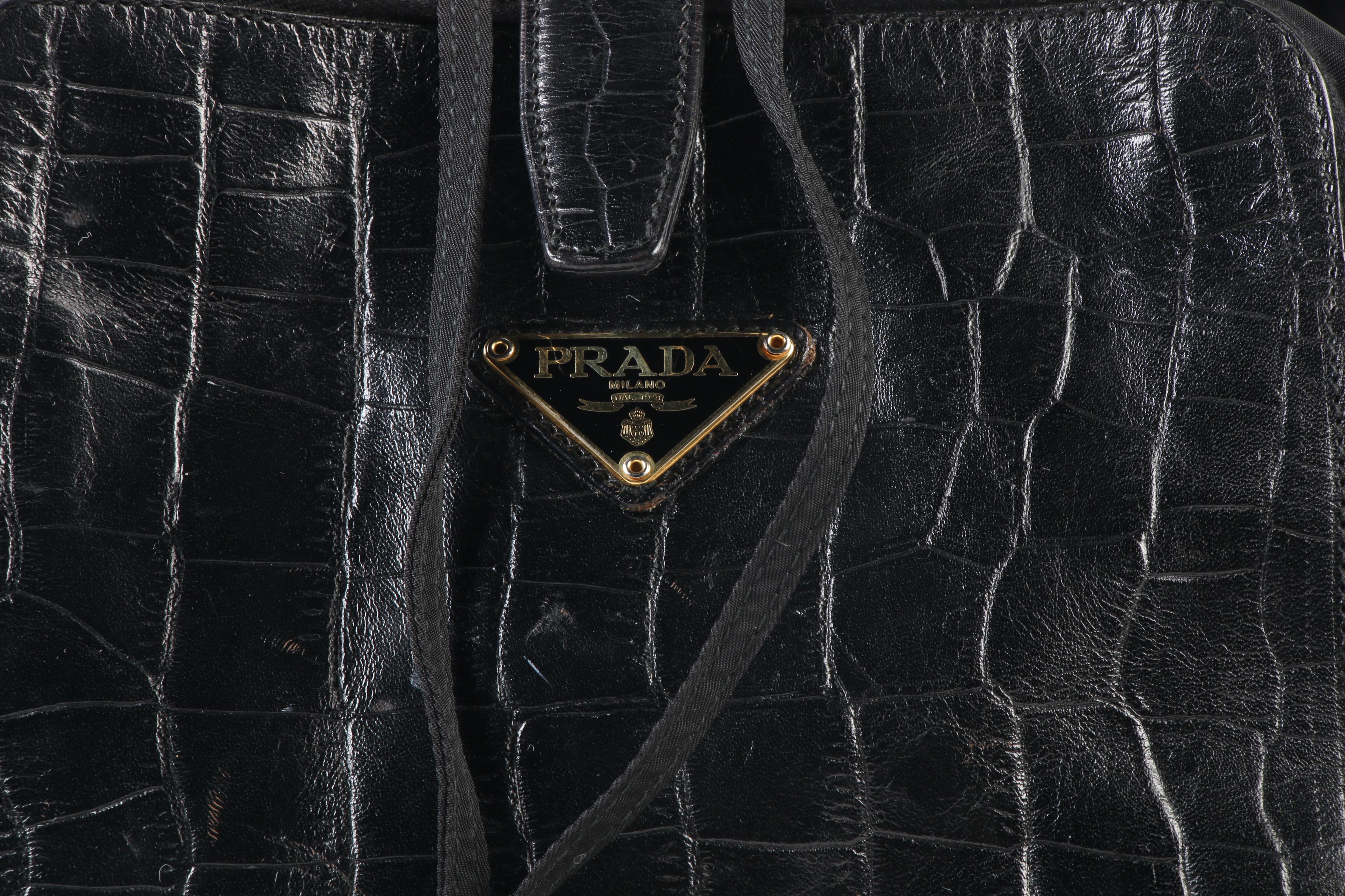Prada Black Nylon and Alligator Embossed Leather Backpack