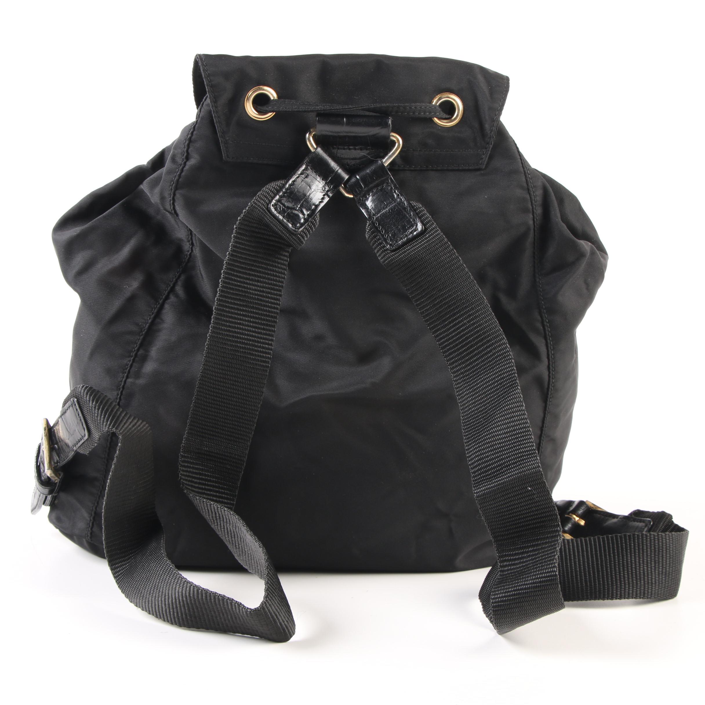 Prada Black Nylon and Alligator Embossed Leather Backpack