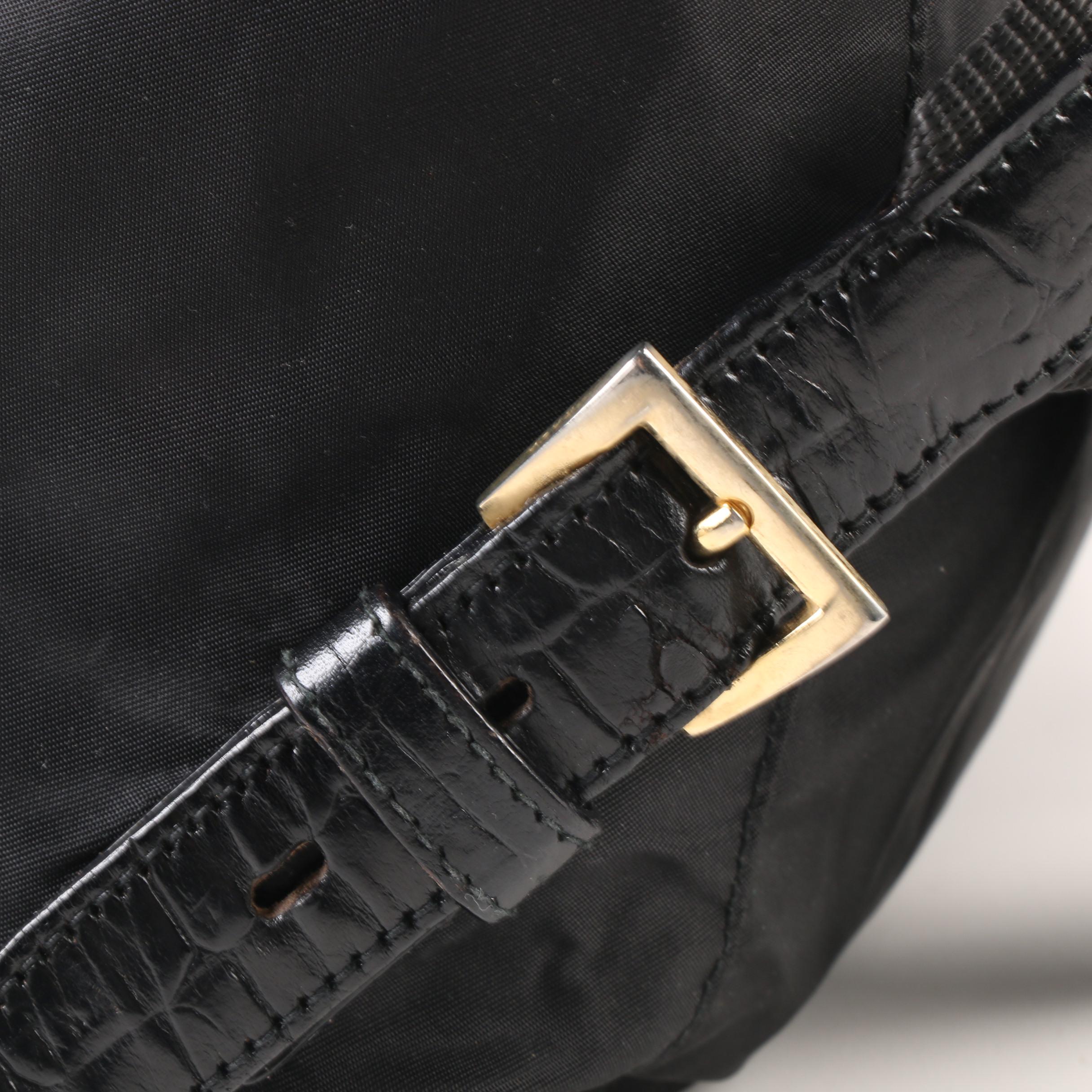 Prada Black Nylon and Alligator Embossed Leather Backpack