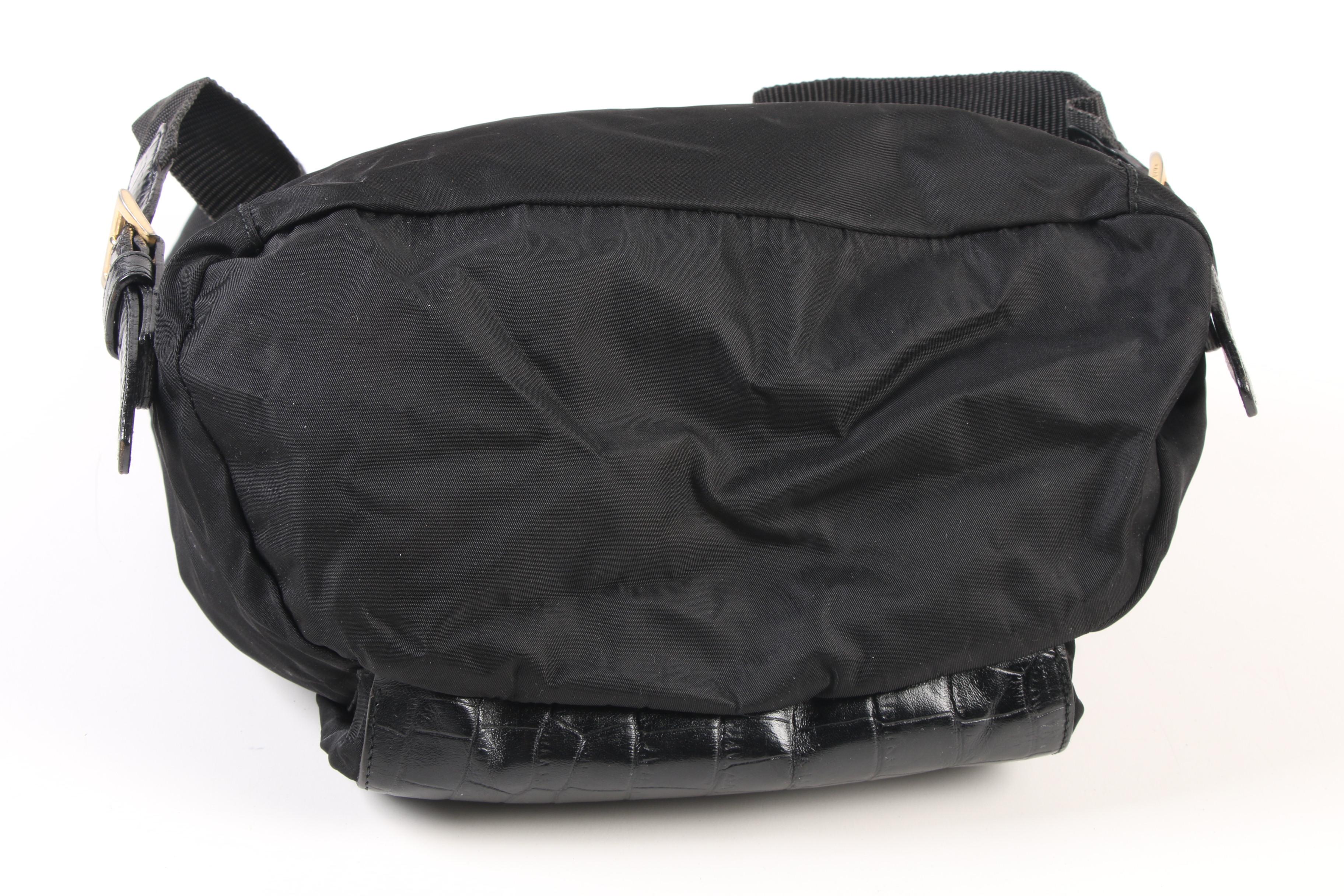 Prada Black Nylon and Alligator Embossed Leather Backpack