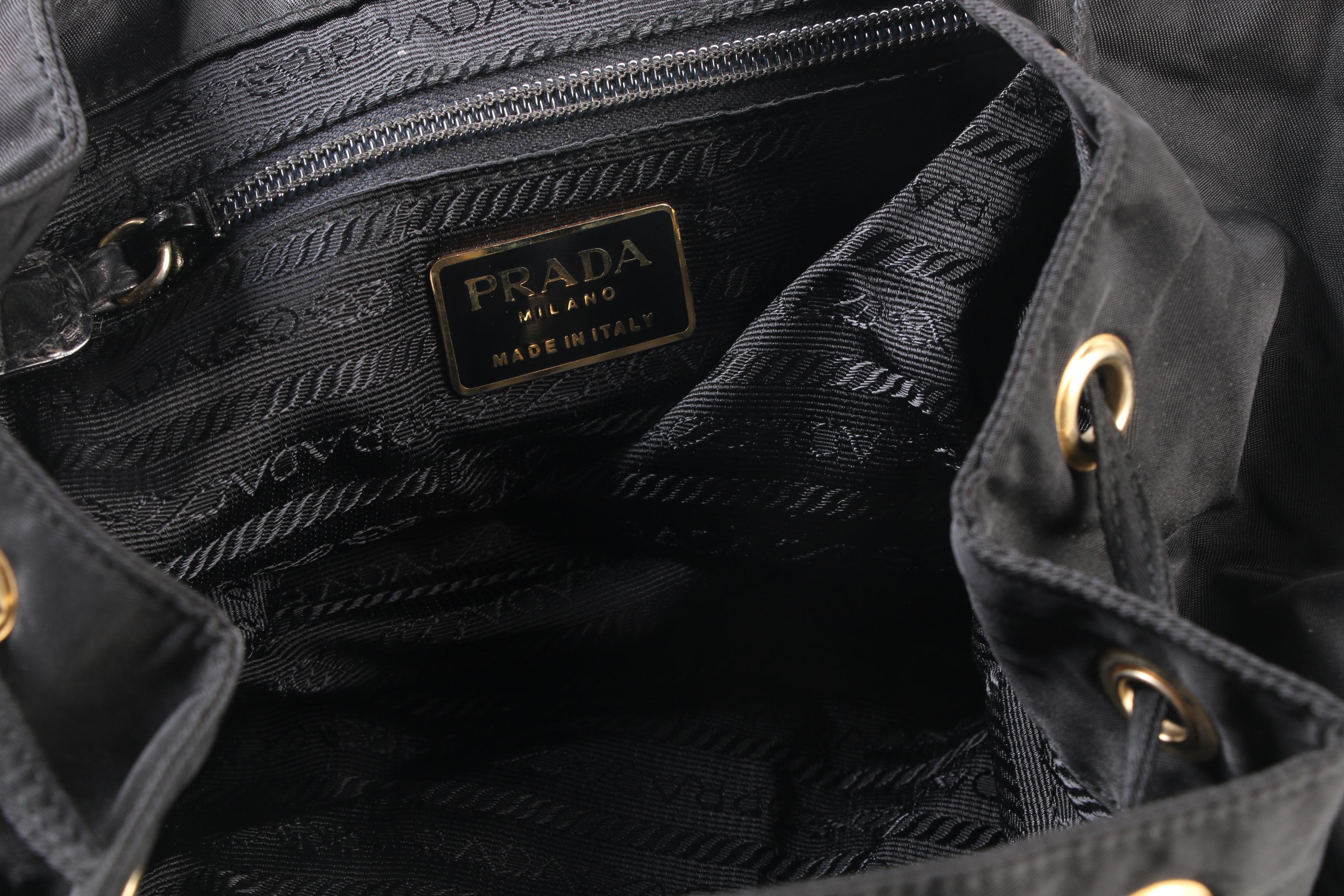Prada Black Nylon and Alligator Embossed Leather Backpack