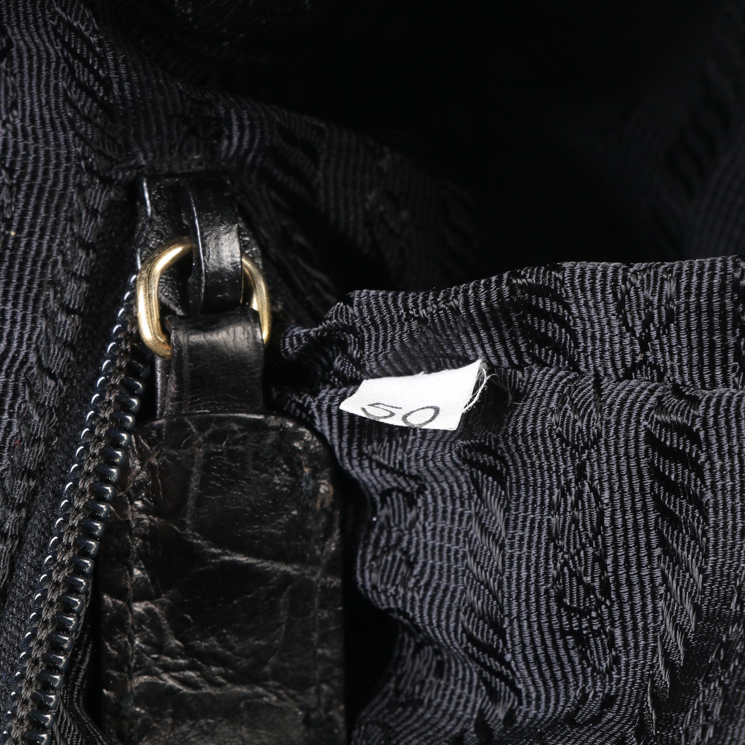 Prada Black Nylon and Alligator Embossed Leather Backpack