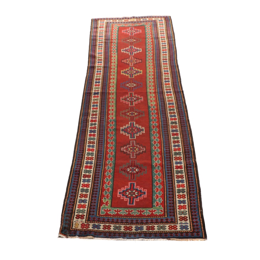Hand-Knotted Russian Kazak Wool Carpet Runner