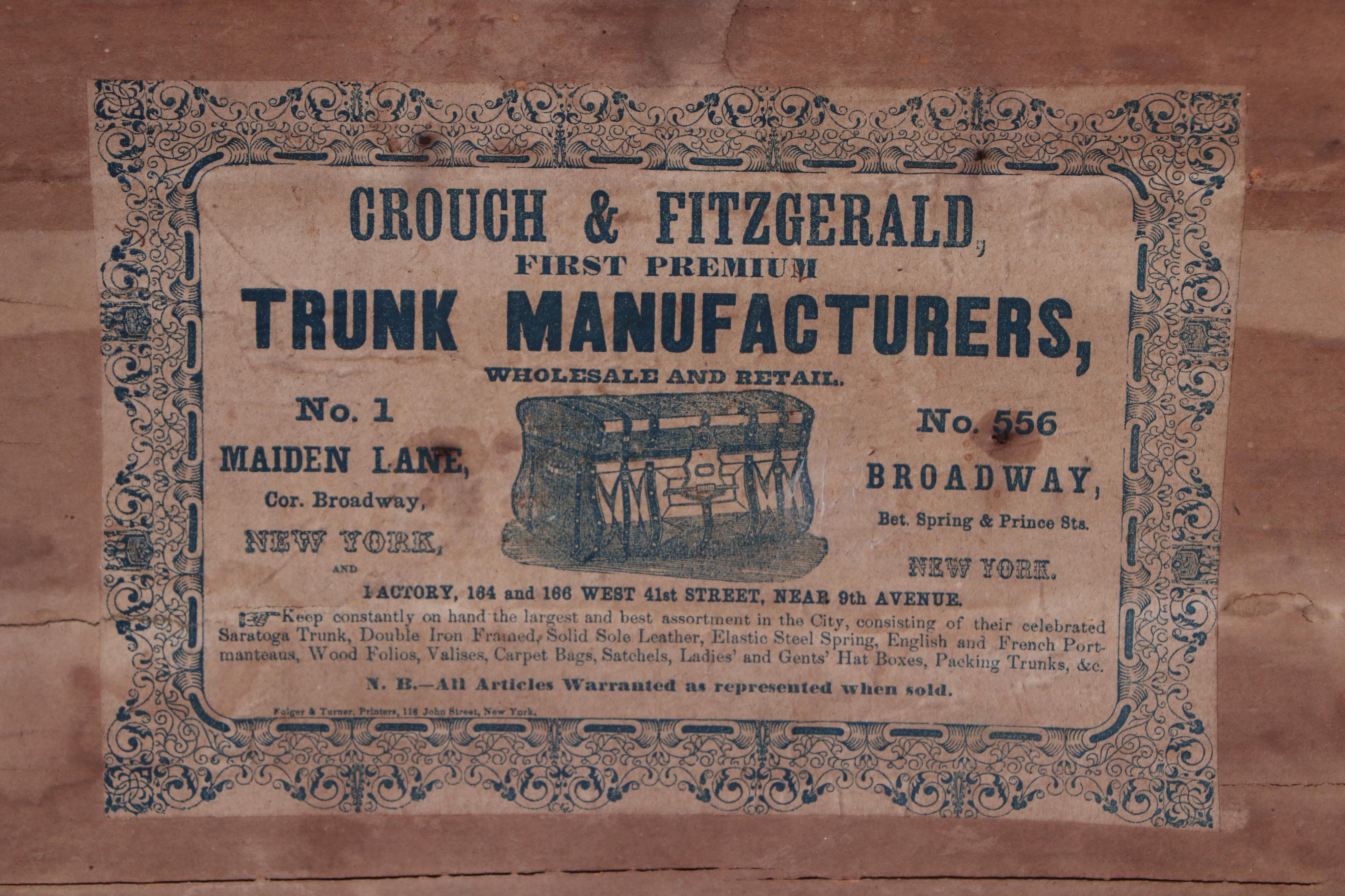 Crouch & Fitzgerald Antique Trunk, circa Mid-19th Century