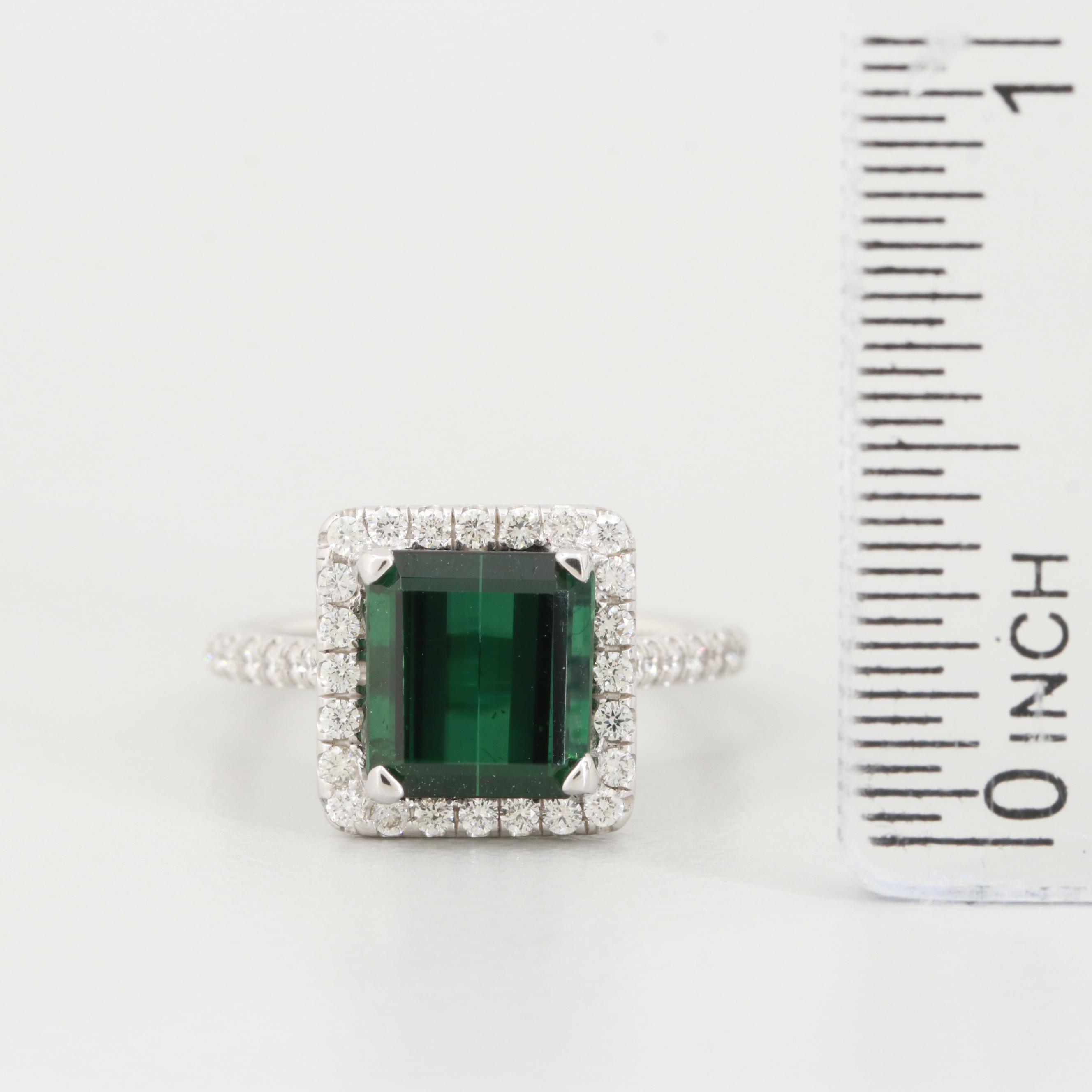 Uneek 14K White Gold Green Tourmaline and Diamond Ring