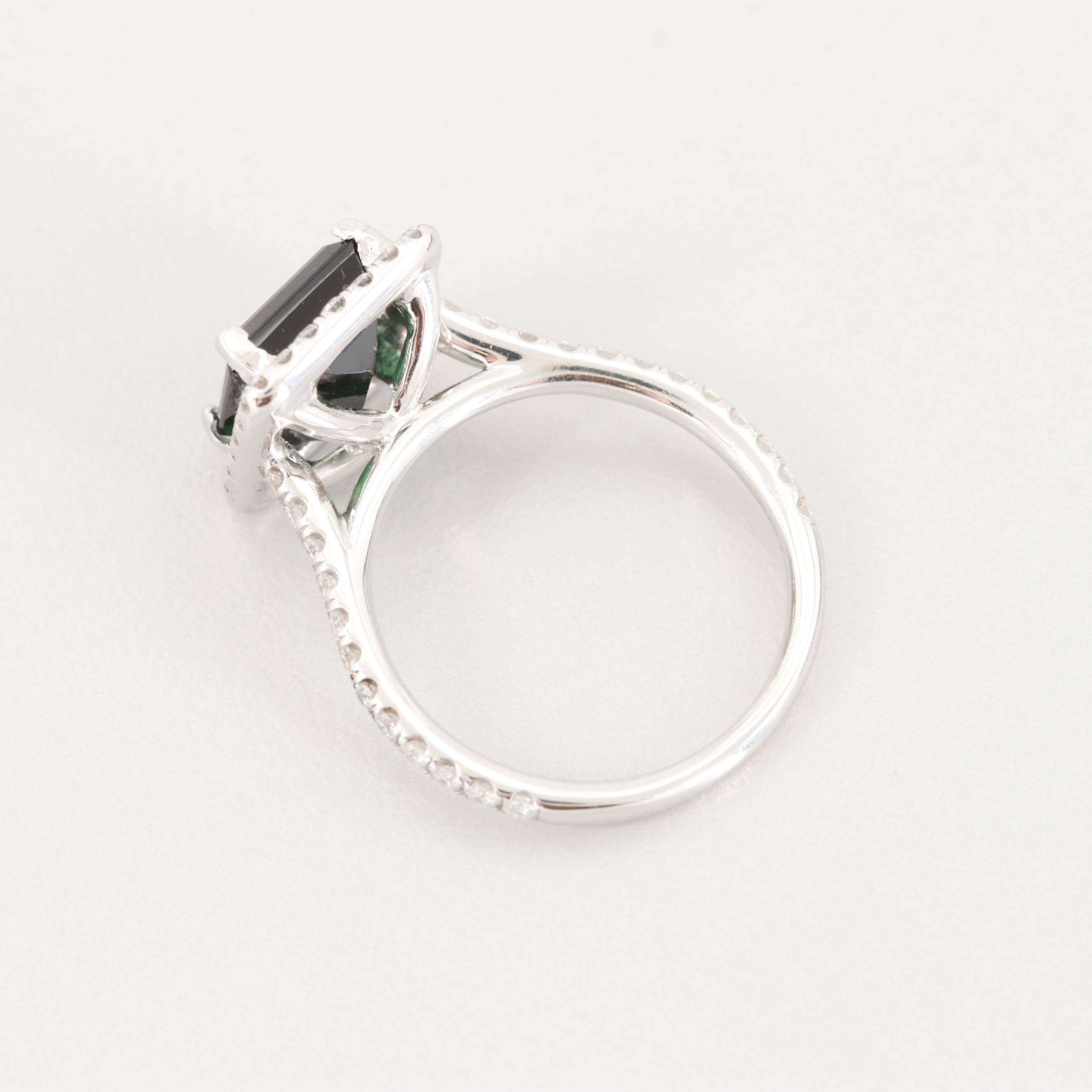 Uneek 14K White Gold Green Tourmaline and Diamond Ring