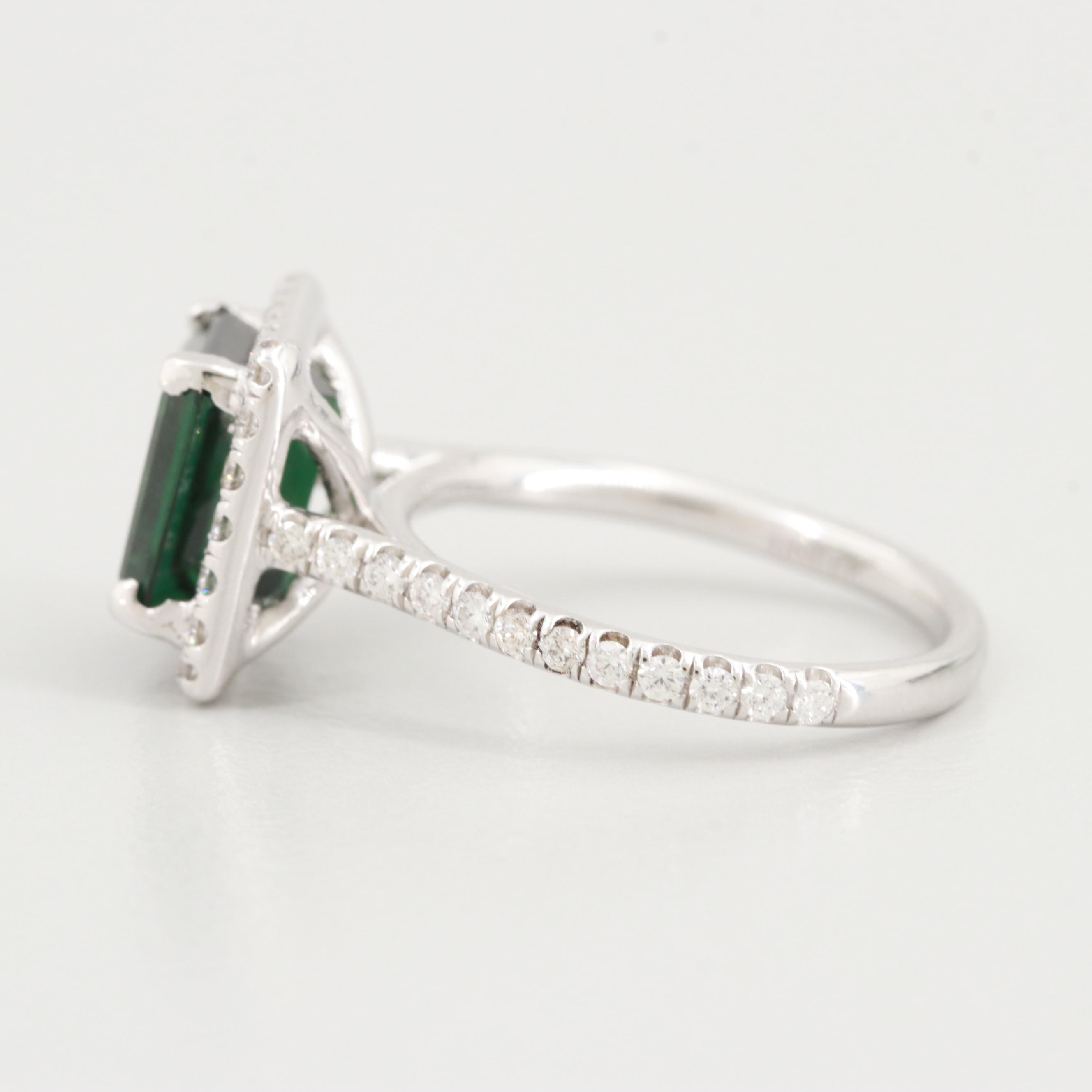 Uneek 14K White Gold Green Tourmaline and Diamond Ring