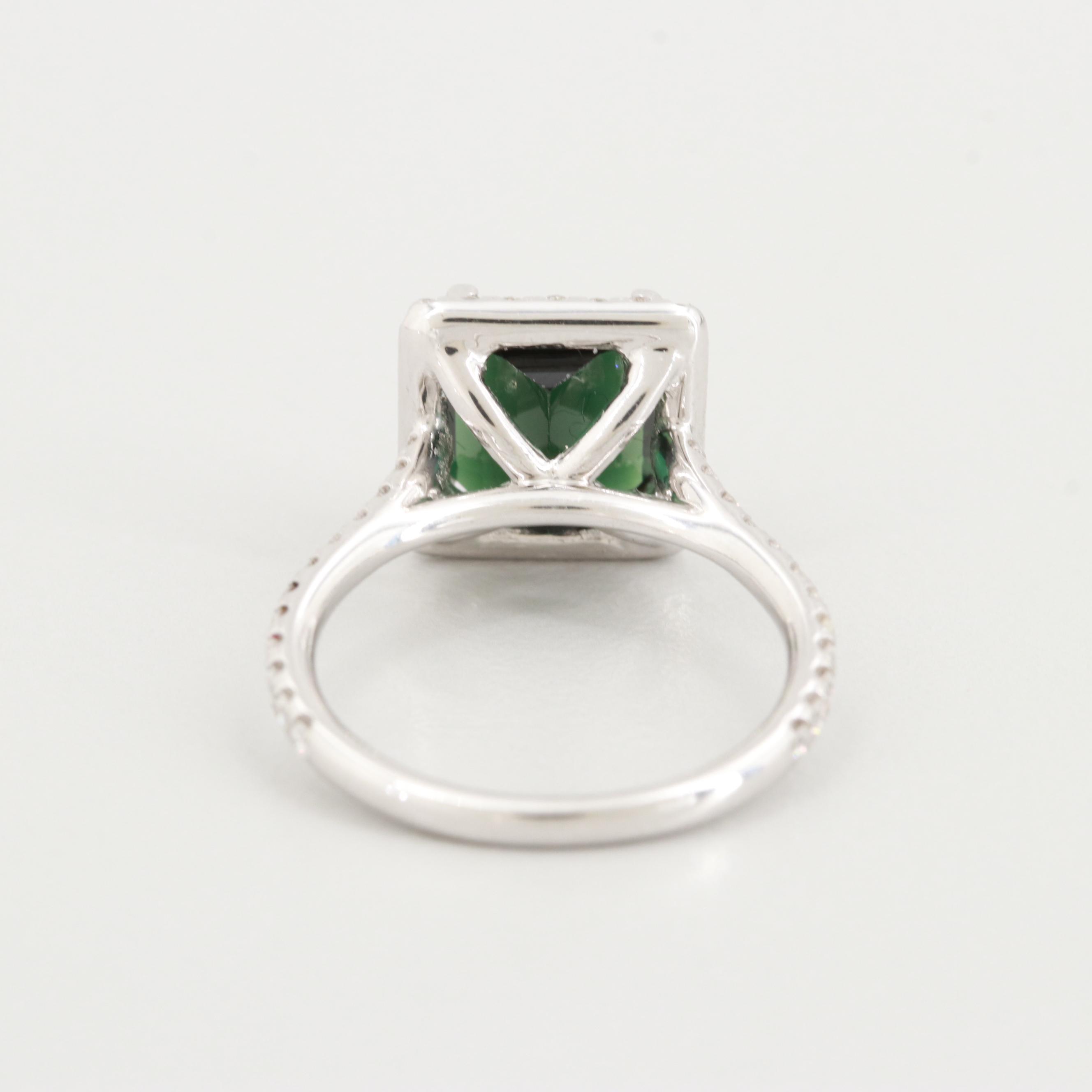 Uneek 14K White Gold Green Tourmaline and Diamond Ring