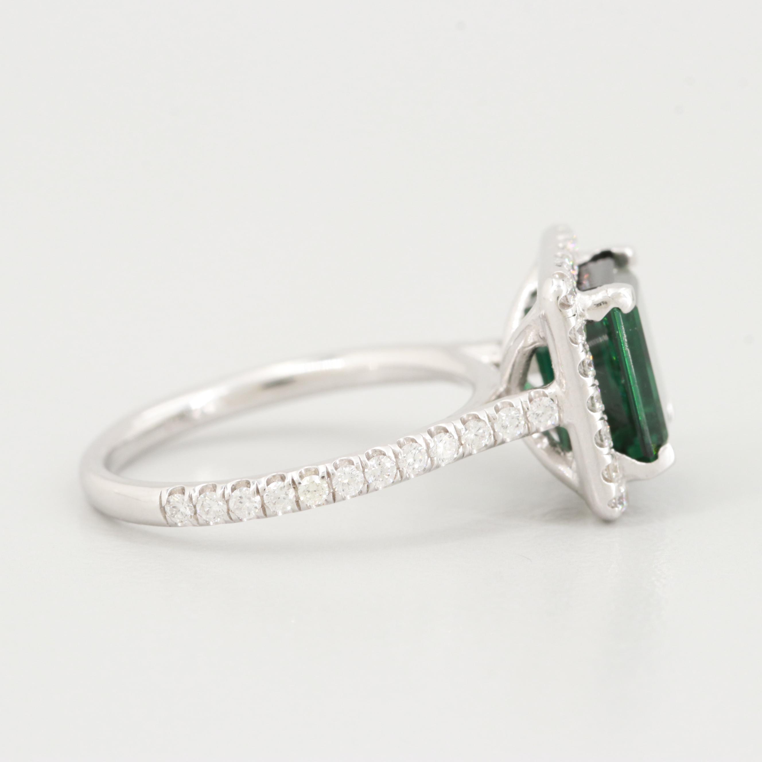 Uneek 14K White Gold Green Tourmaline and Diamond Ring