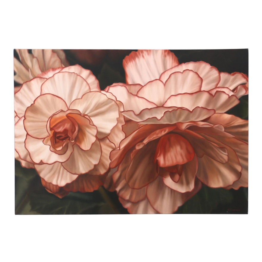 Winifred Godfrey Photorealistic Oil Painting "Picotee Begonia"