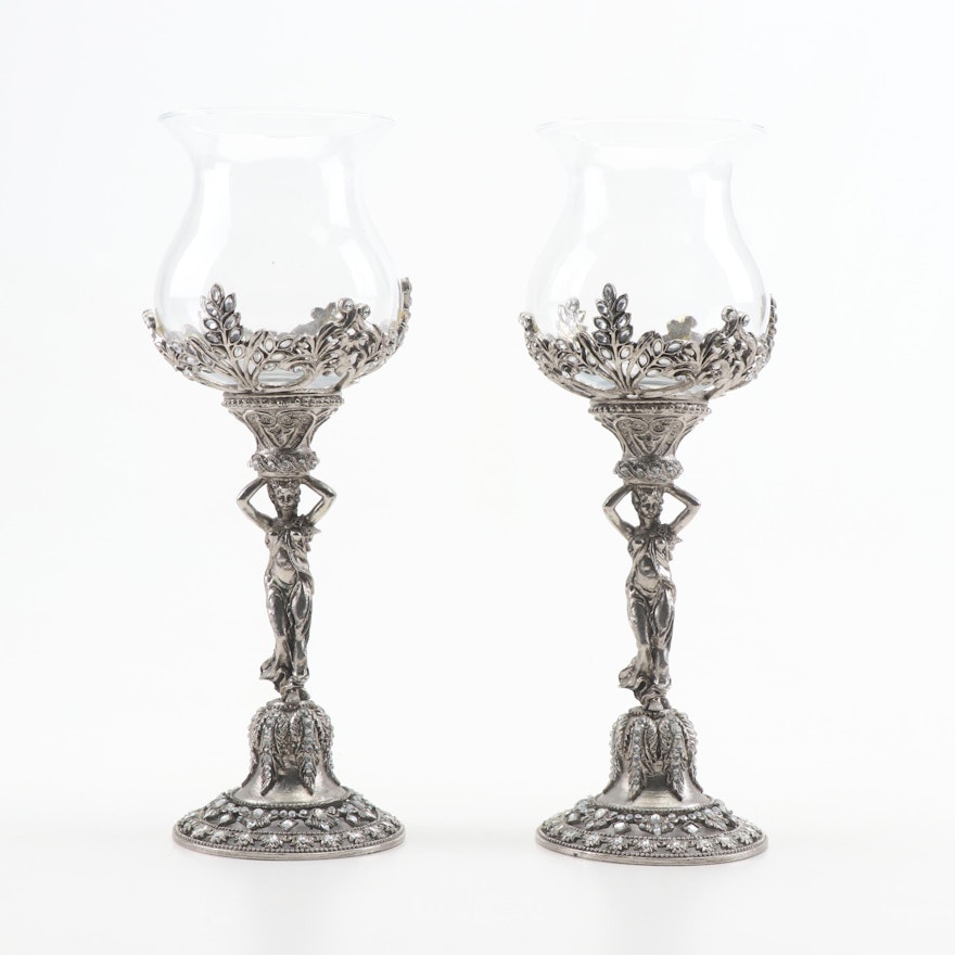 Cast Metal and Glass Figural Votive Candle Holders, Mid to Late 20th Century