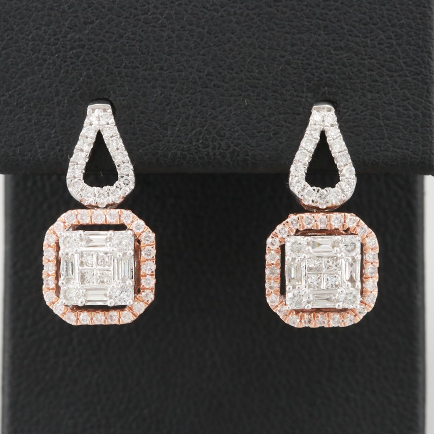 14K White and Rose Gold Diamond Drop Earrings