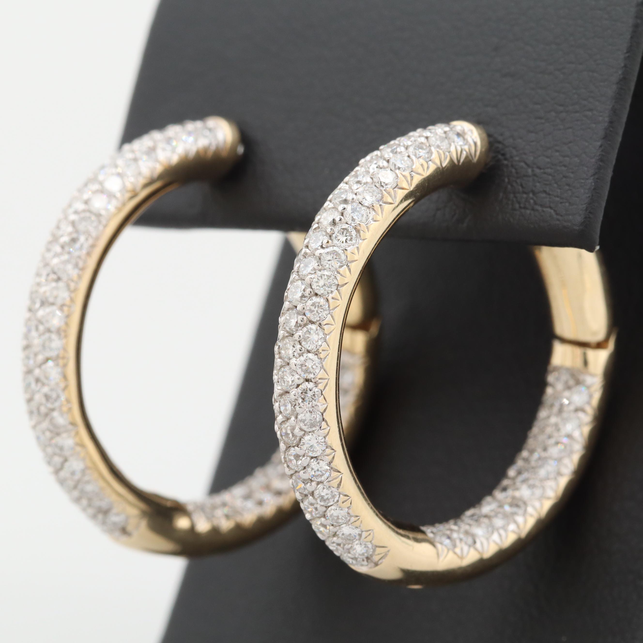 14K Yellow Gold 2.85 CTW Diamond Inside Out Huggie Hoop Earrings