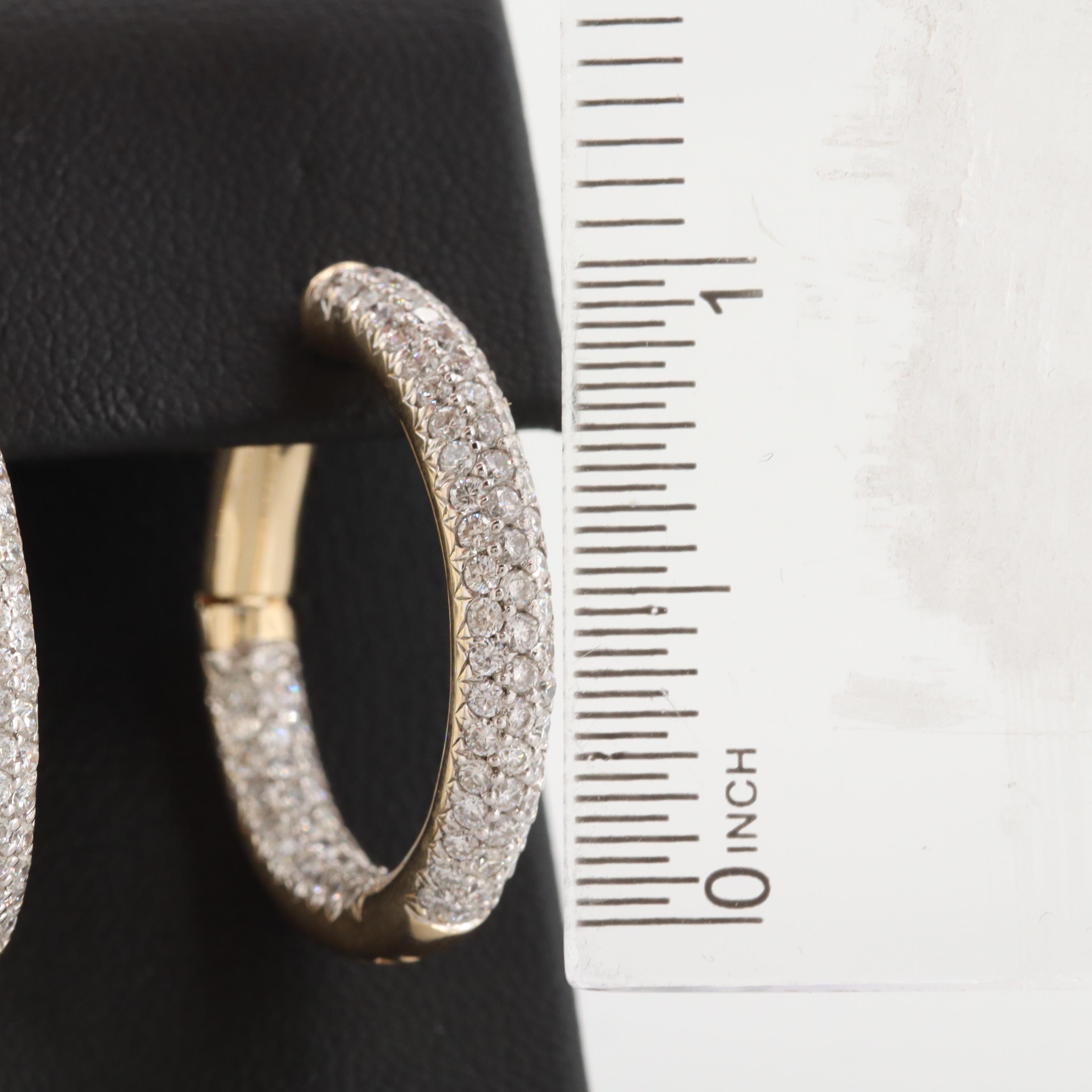 14K Yellow Gold 2.85 CTW Diamond Inside Out Huggie Hoop Earrings