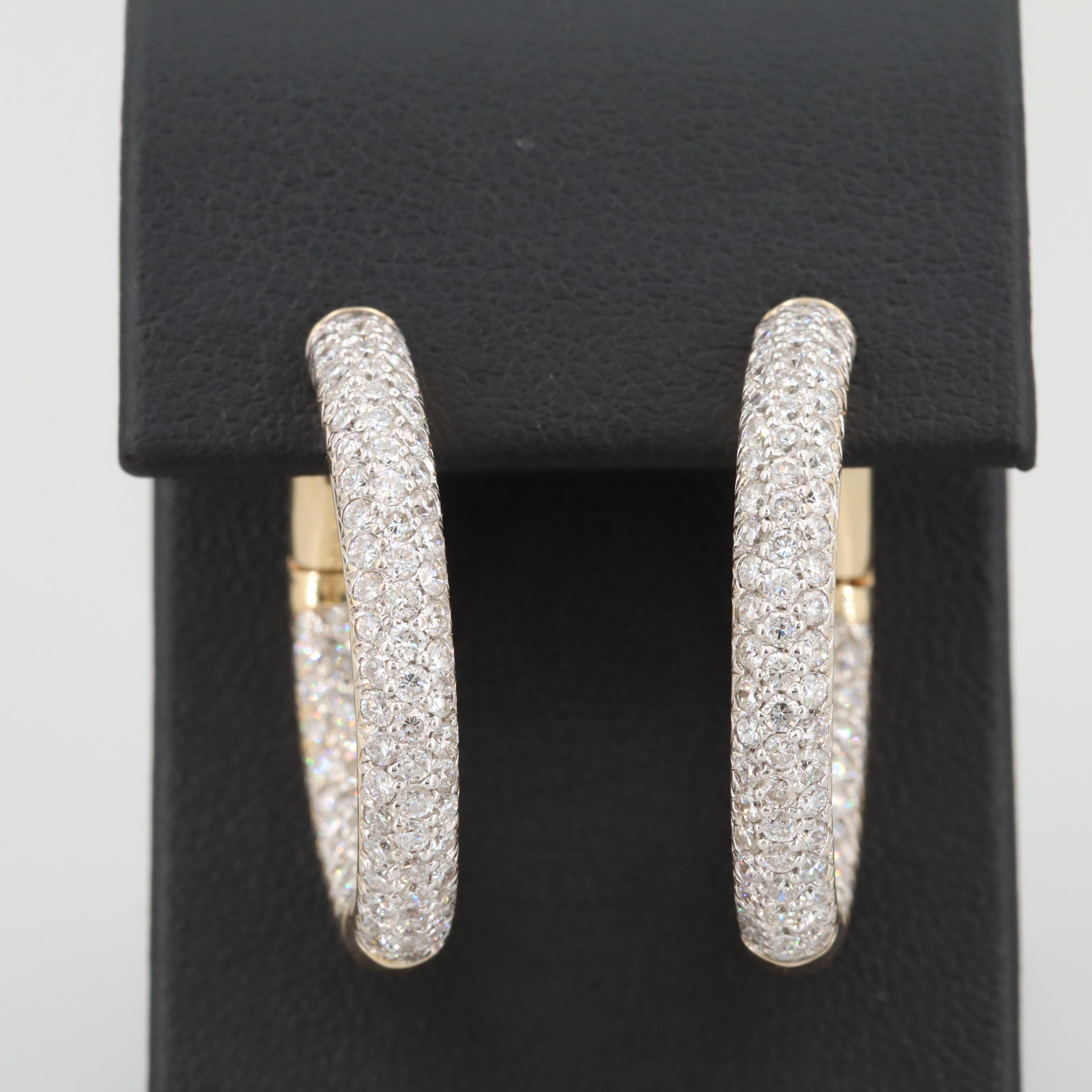 14K Yellow Gold 2.85 CTW Diamond Inside Out Huggie Hoop Earrings