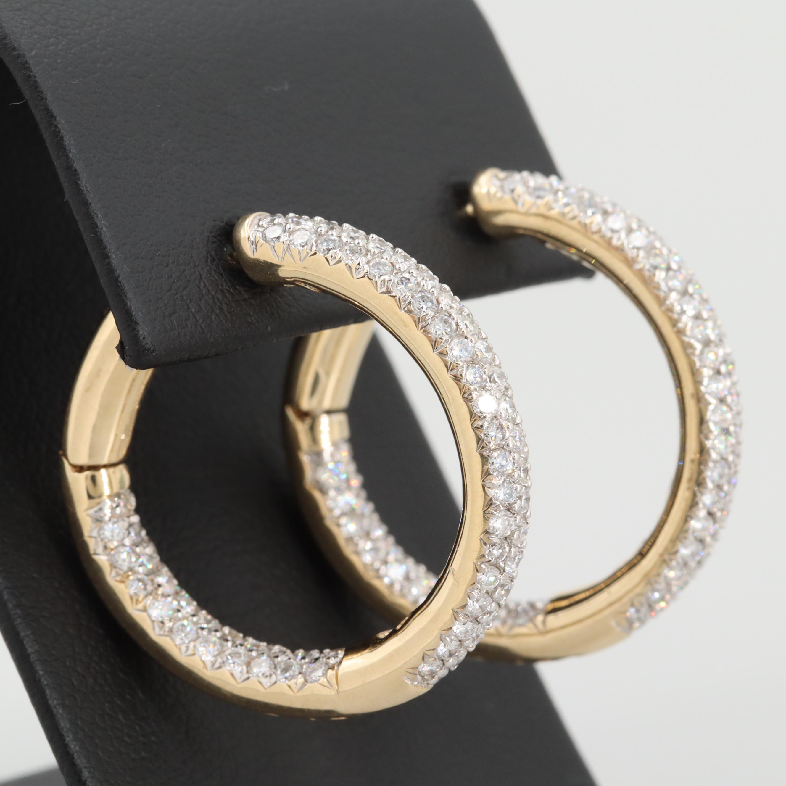 14K Yellow Gold 2.85 CTW Diamond Inside Out Huggie Hoop Earrings