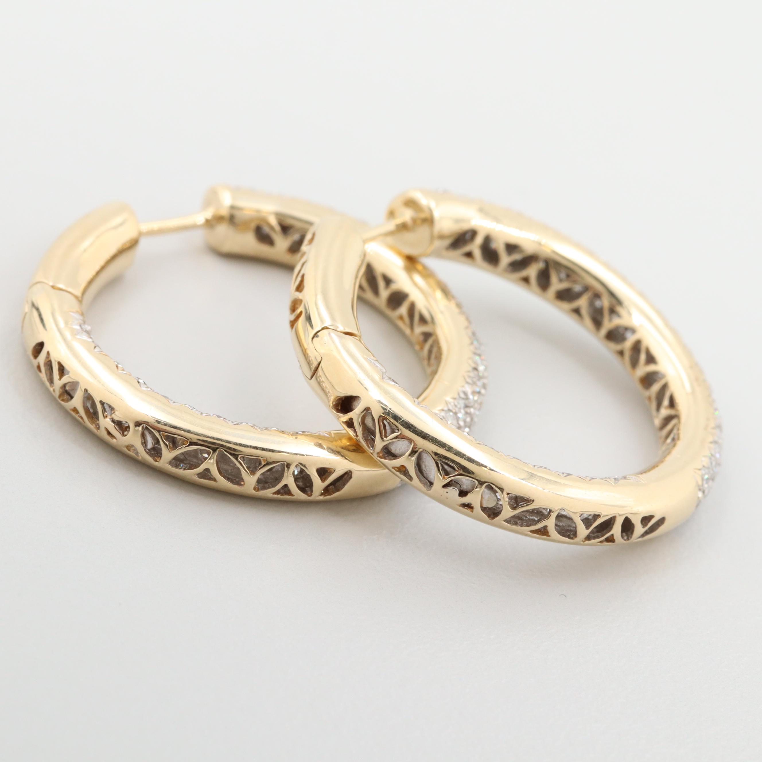 14K Yellow Gold 2.85 CTW Diamond Inside Out Huggie Hoop Earrings