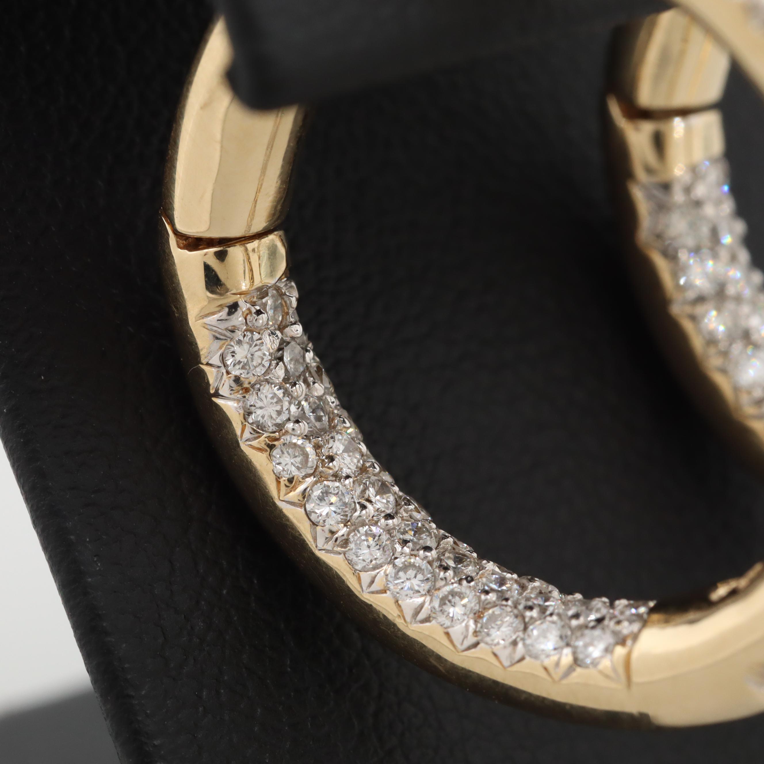 14K Yellow Gold 2.85 CTW Diamond Inside Out Huggie Hoop Earrings