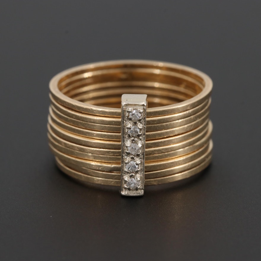 14K Yellow Gold Diamond Harem Ring with White Gold Accent