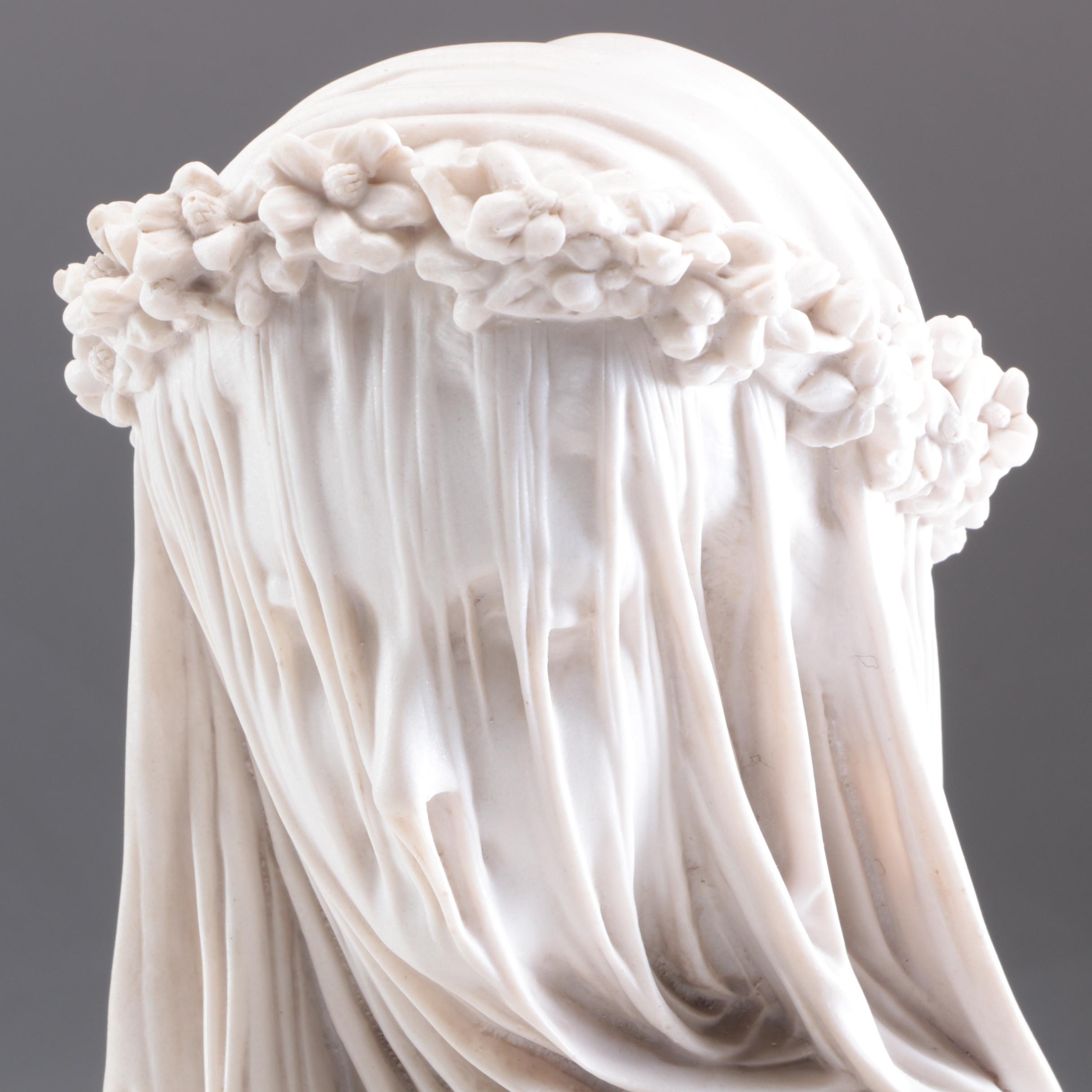 Contemporary Marble Sculpture of Veiled Lady, Signed A. Fur, Firenze
