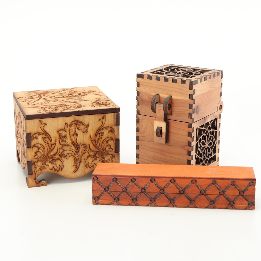Decorative Carved and Laser Cut Wood Boxes