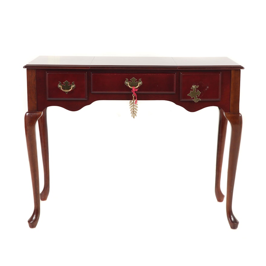 Contemporary Queen Anne Style Wooden Writing Table with Lidded Compartment