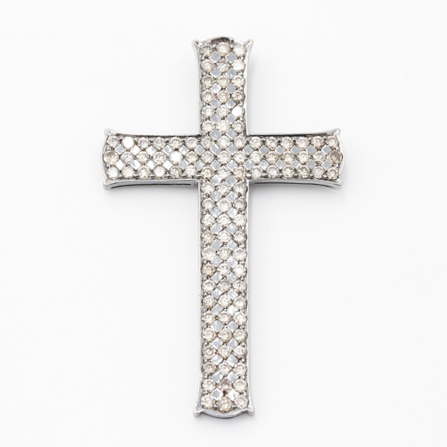 18K Oxidized Gold 3.50 CTW Diamond Encrusted Cross Pendant