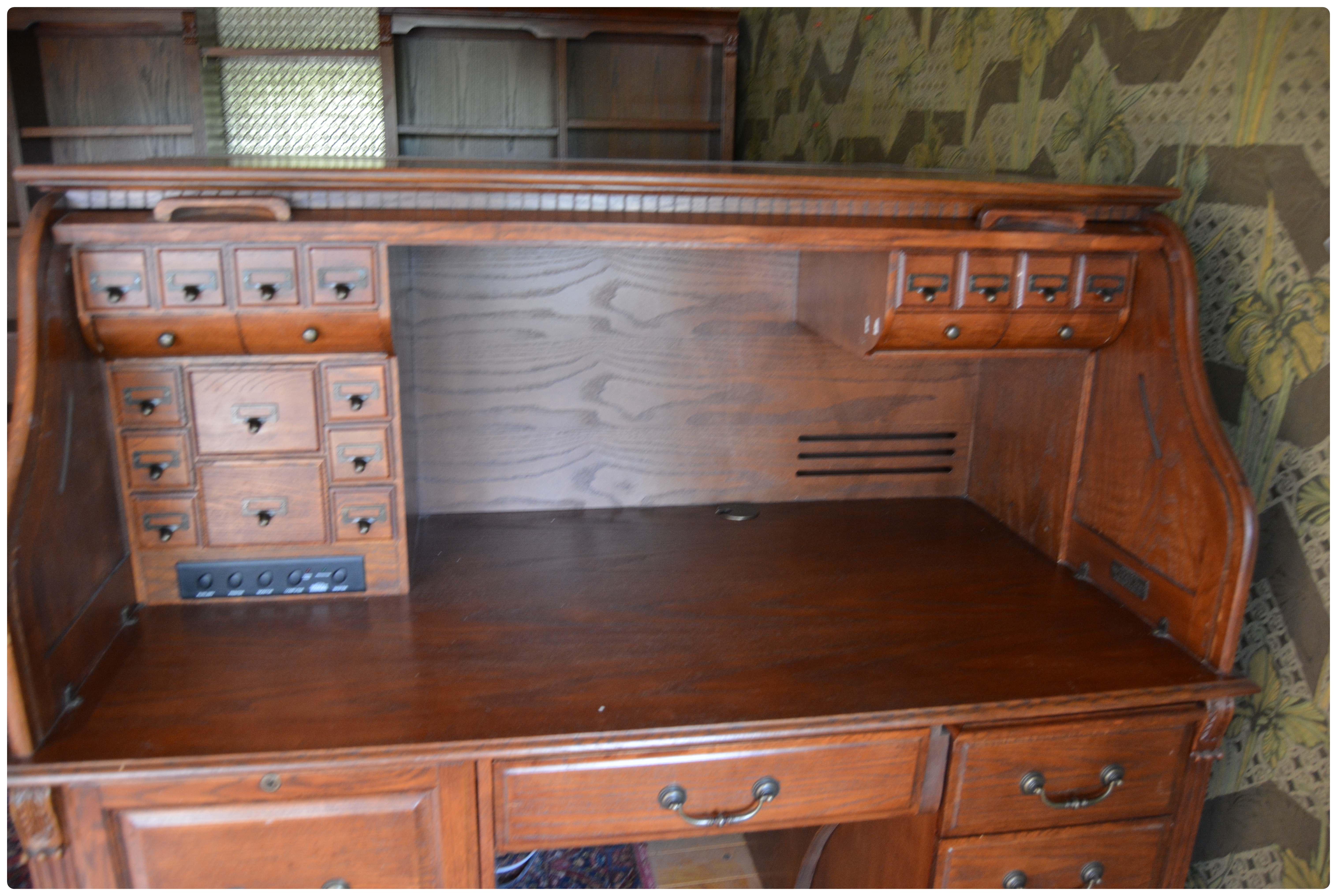 Whalen Oak Roll-Top Computer Desk, Contemporary