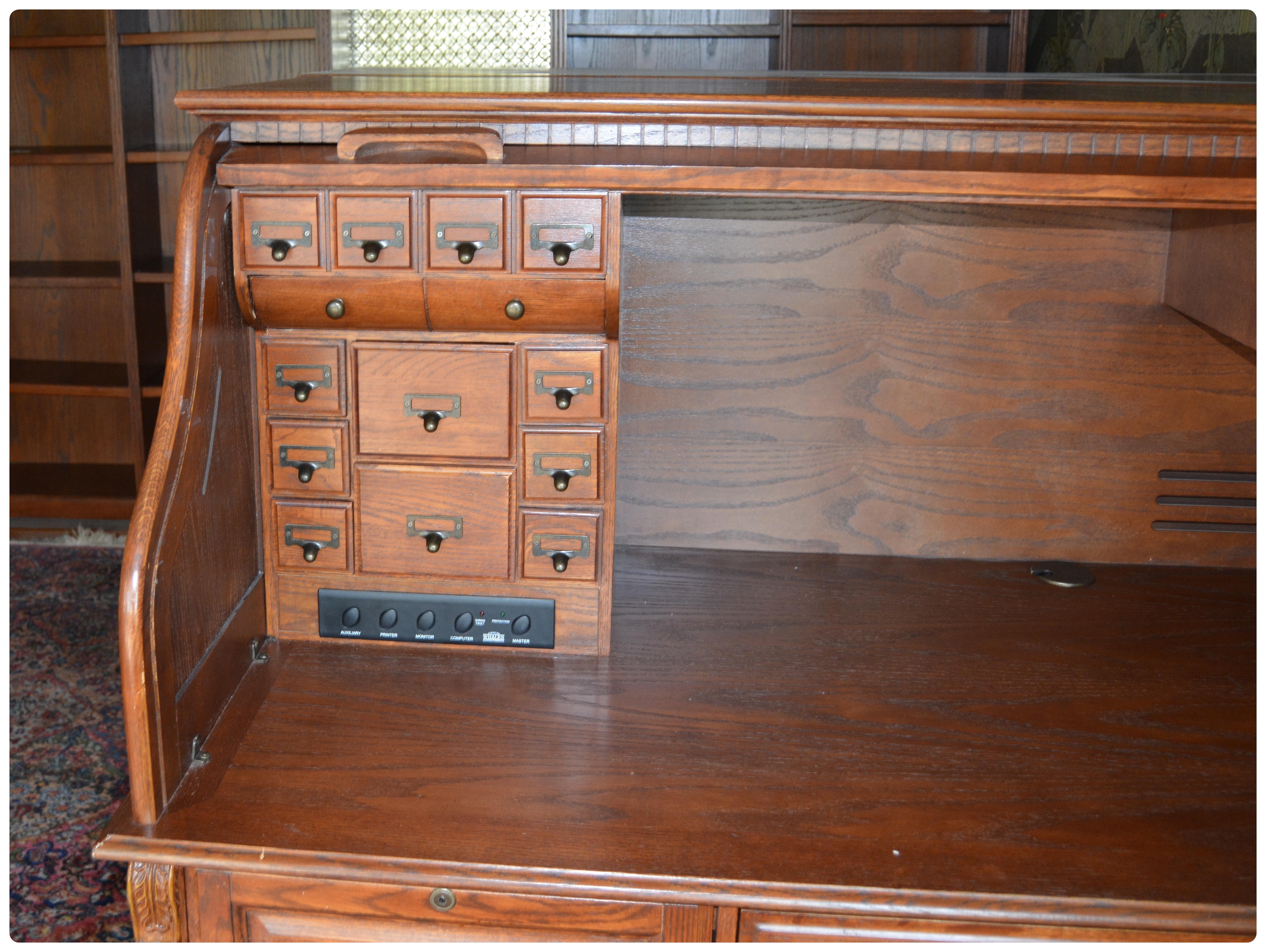 Whalen Oak Roll-Top Computer Desk, Contemporary