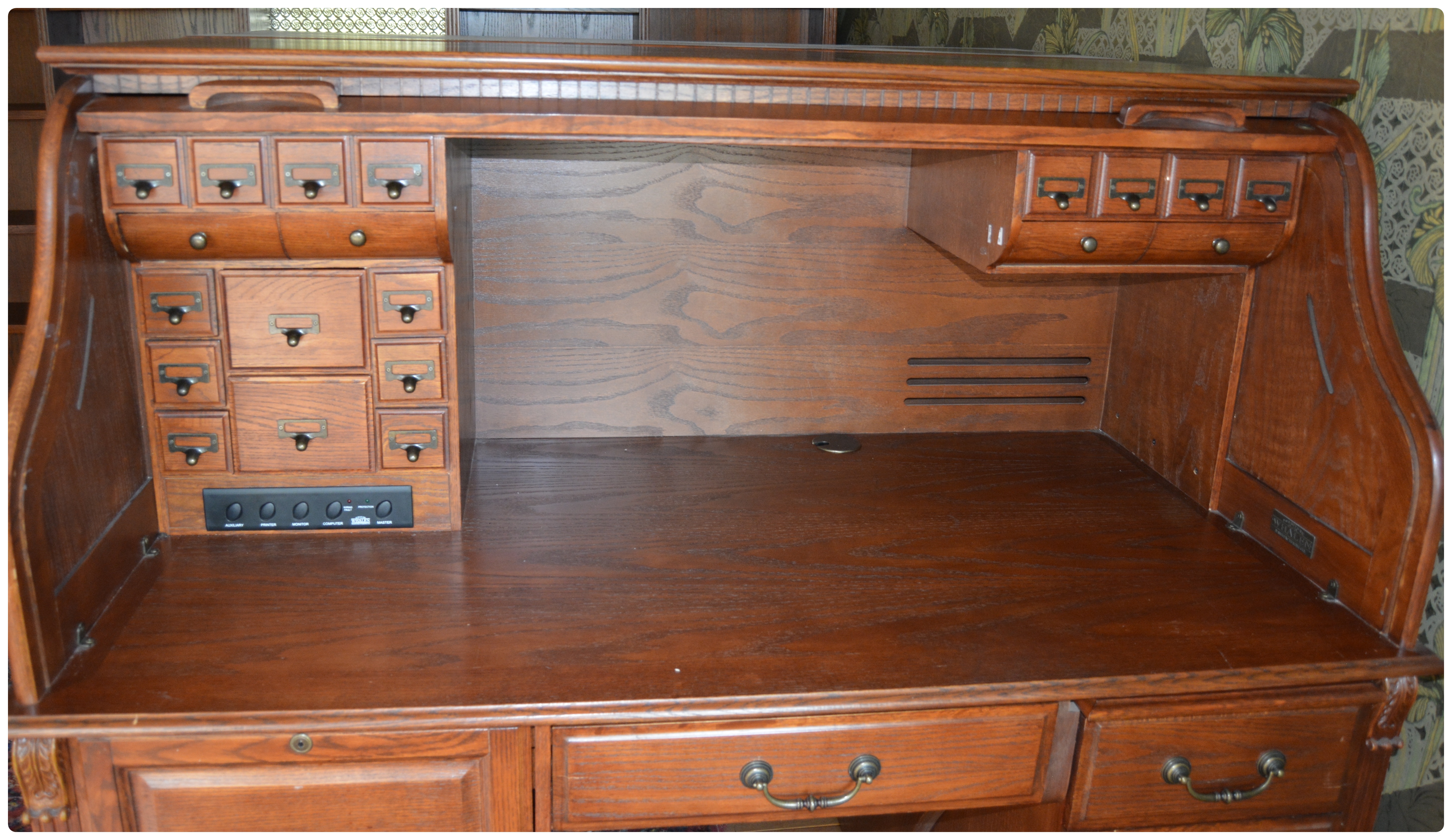 Whalen Oak Roll-Top Computer Desk, Contemporary