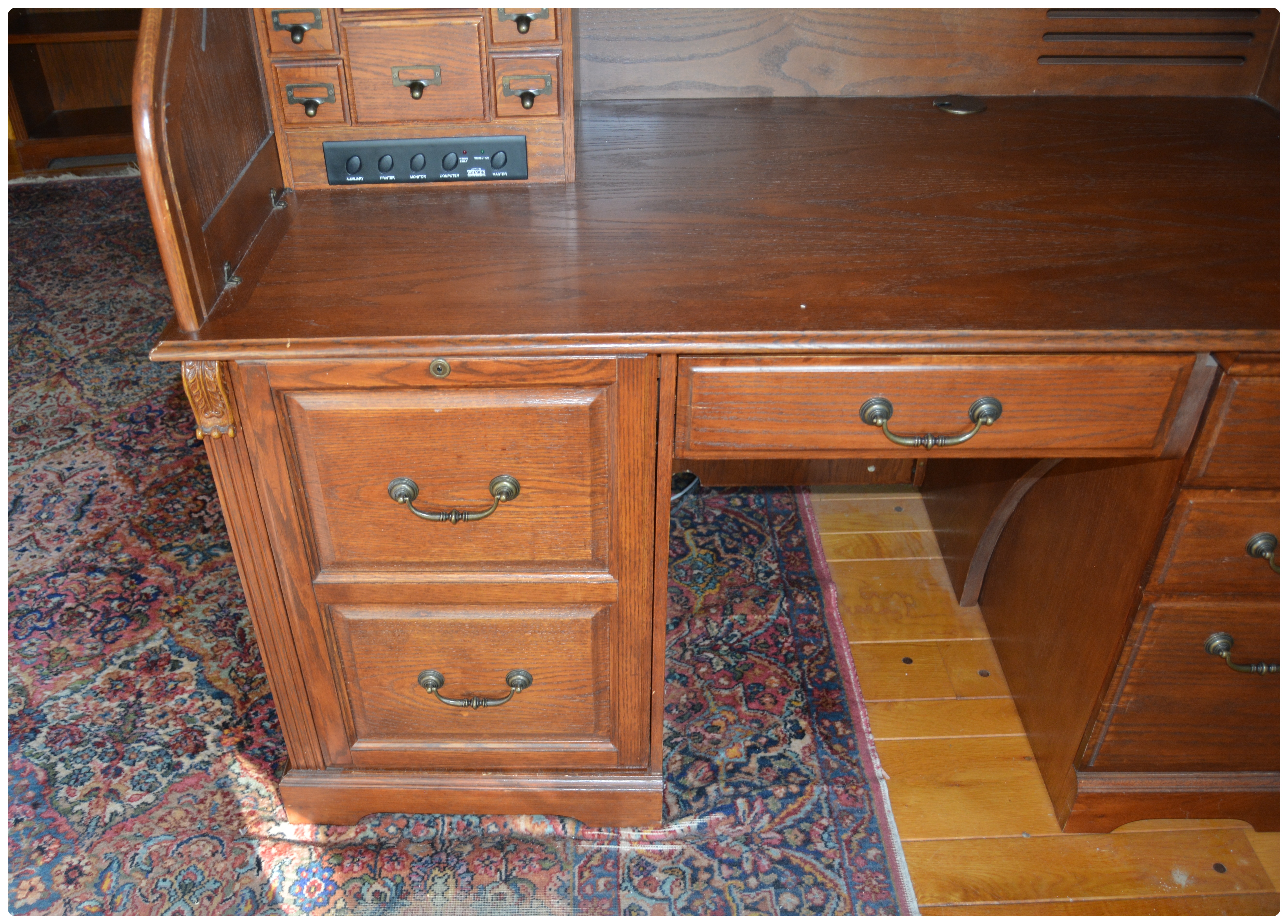 Whalen Oak Roll-Top Computer Desk, Contemporary