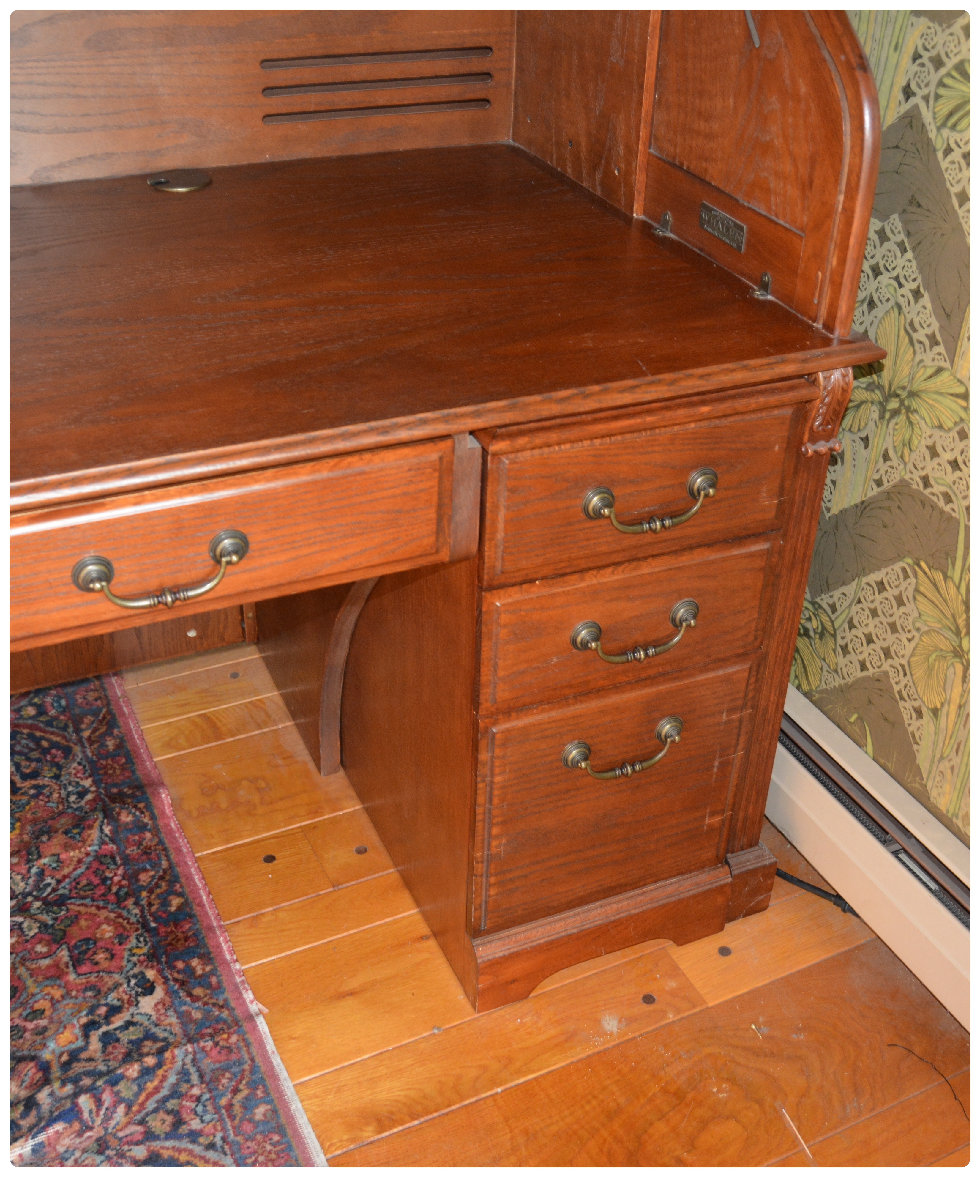 Whalen Oak Roll-Top Computer Desk, Contemporary